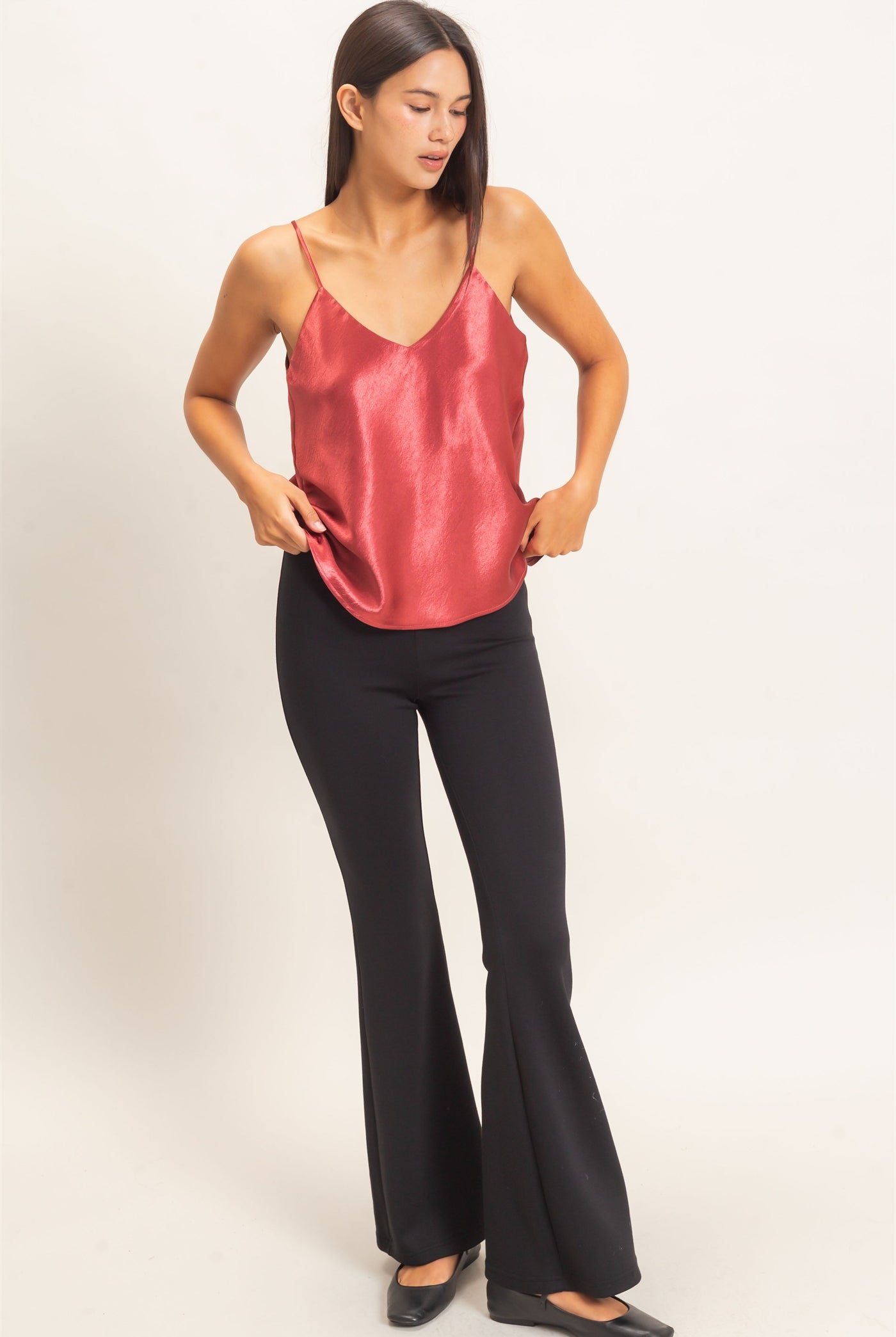 Wholesale V-Neck Satin Cami Top Camisoles DZ26C976 DARK RED DOUBLE ZERO