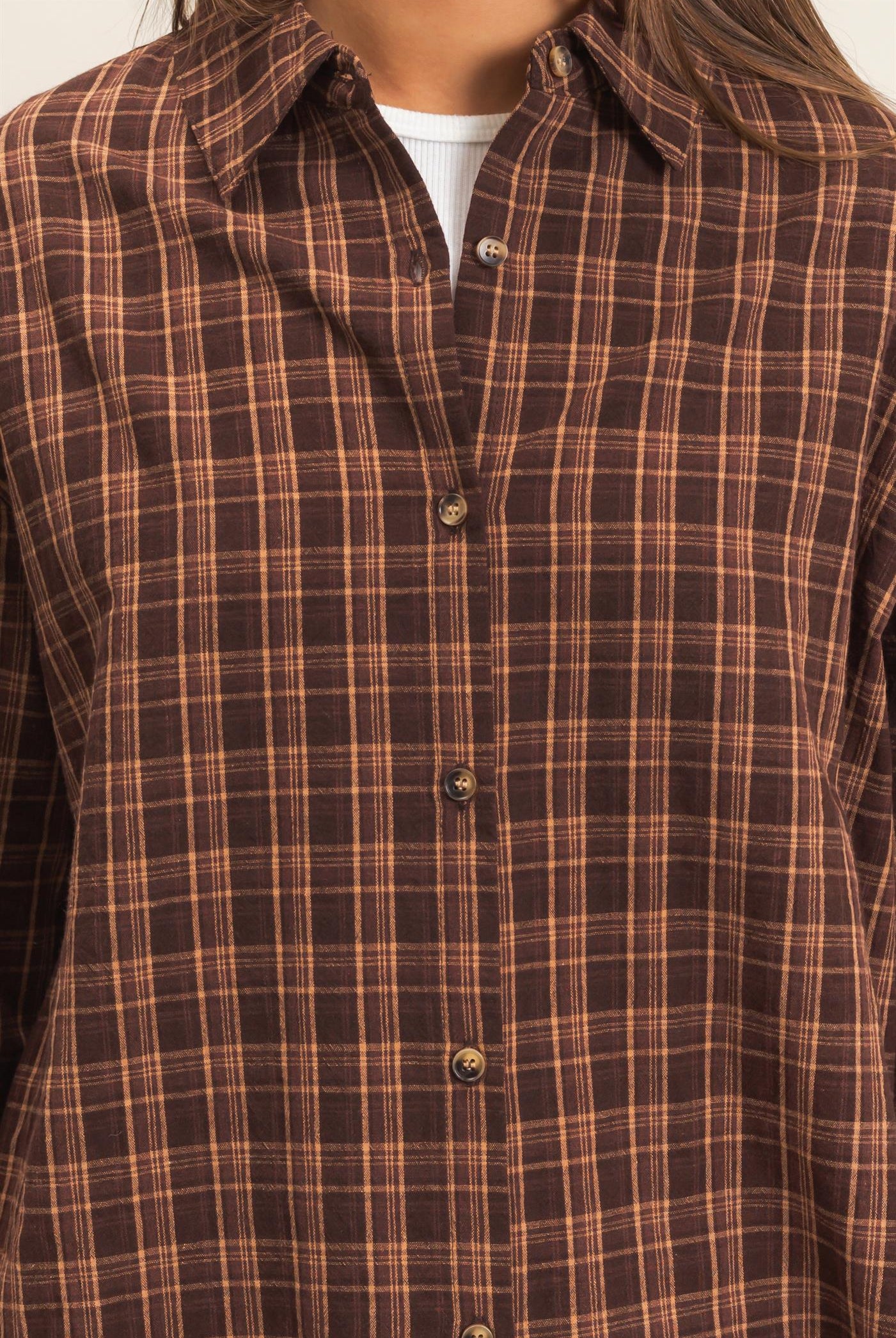 Wholesale Plaid Oversized Shirt Shirts DZ26F062 BROWN DOUBLE ZERO