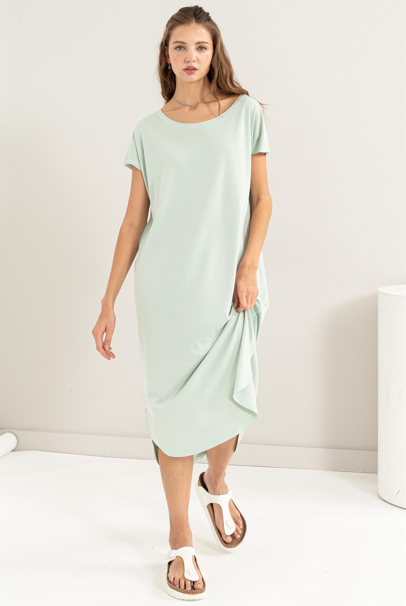 Wholesale Soft High Low Midi Dress Dresses DZ24A885 MINT DOUBLE ZERO