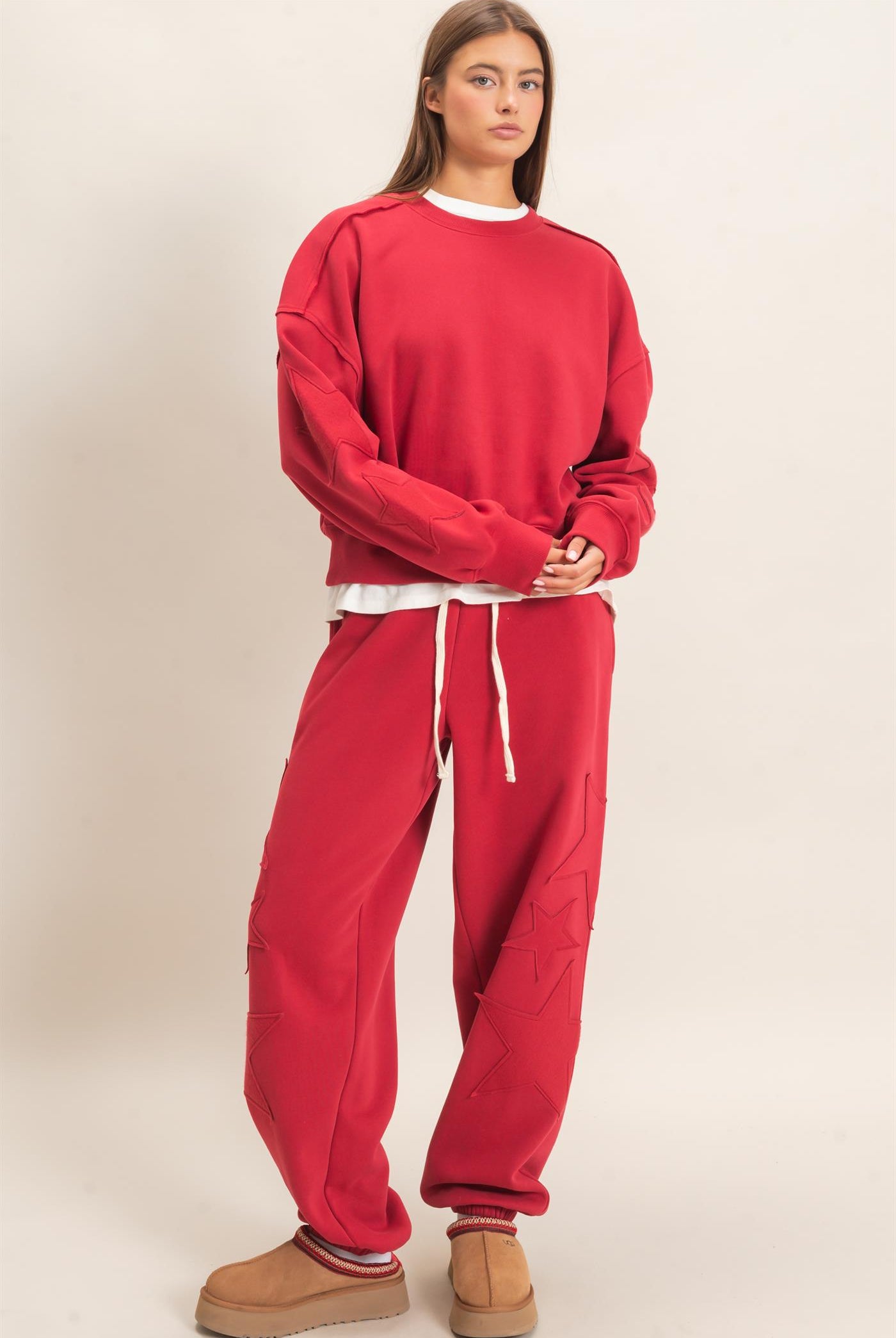 Wholesale Star Patch Sleeve Sweatshirt Sweatshirts DZ26E888 DARK RED DOUBLE ZERO