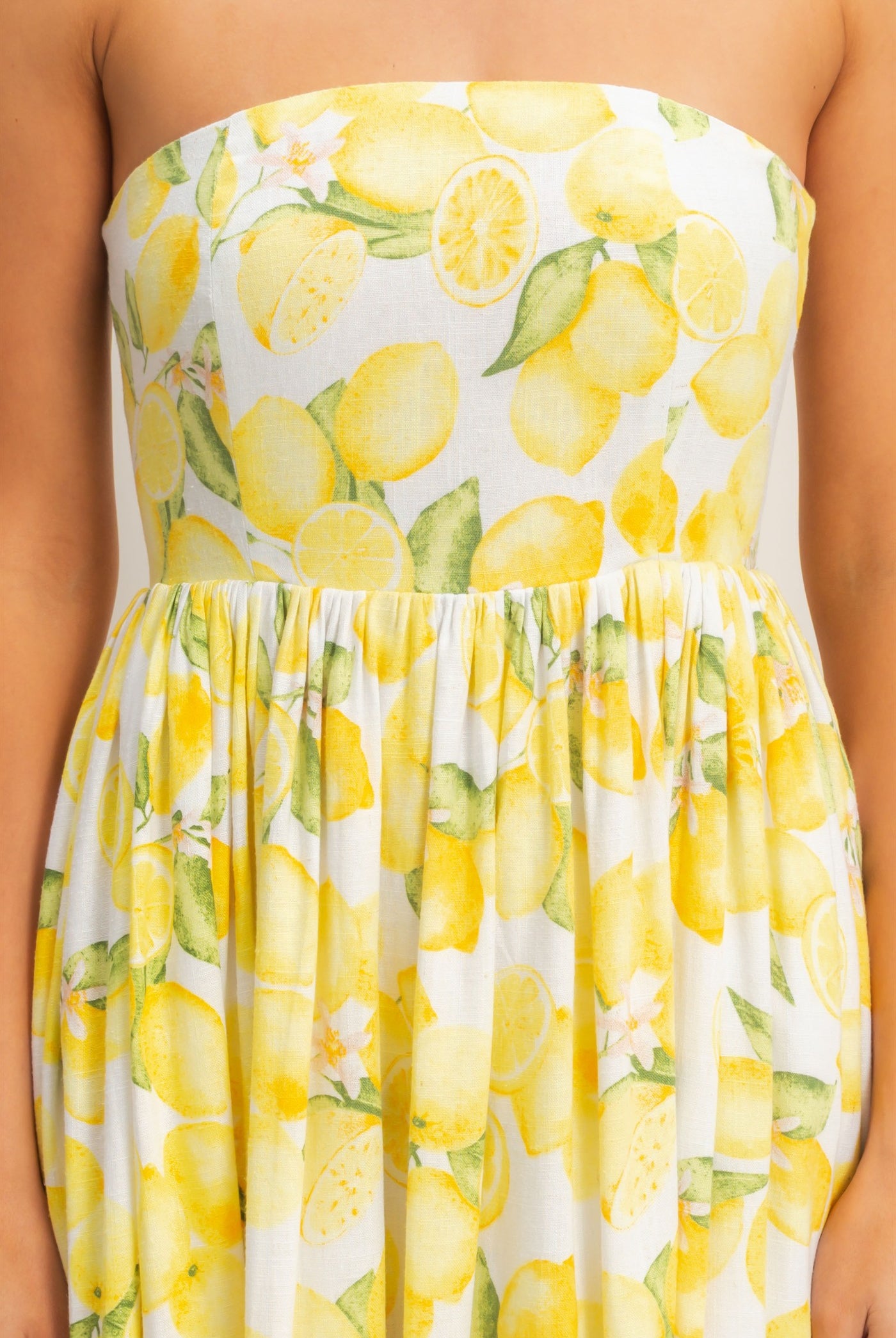 Wholesale Strapless Lemon-Print Midi Dress Dresses HF26C880 LEMON HYFVE