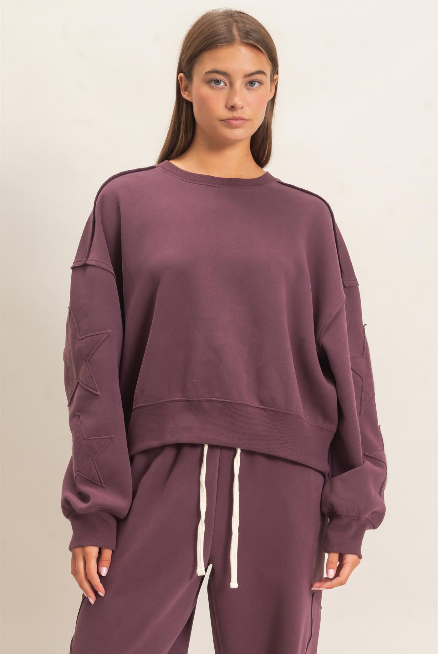Wholesale Star Patch Sleeve Sweatshirt Sweatshirts DZ26E888 COCOA DOUBLE ZERO