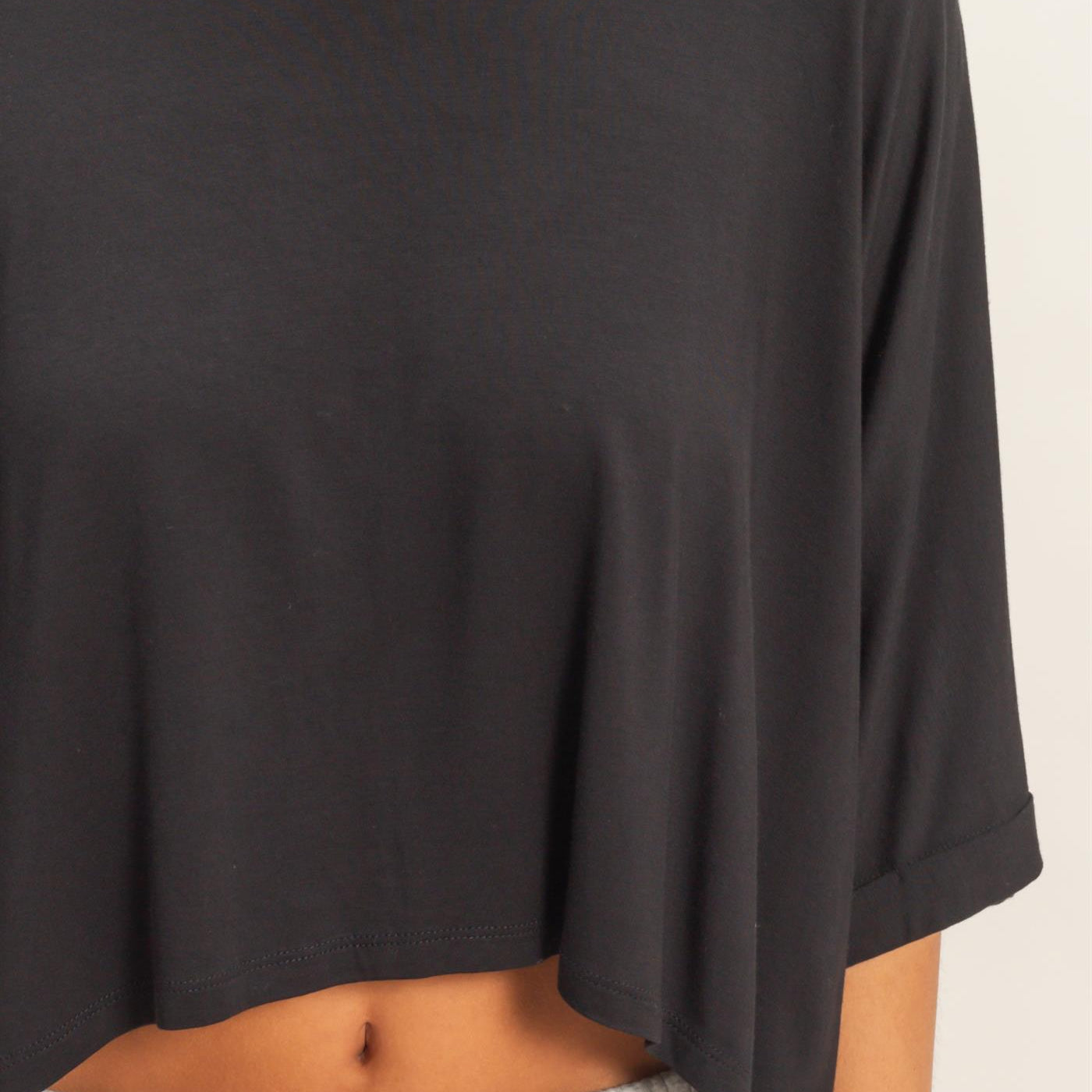 Wholesale Relaxed High-Low Batwing Sleeve Top Shirts DZ26A742 BLACK DOUBLE ZERO