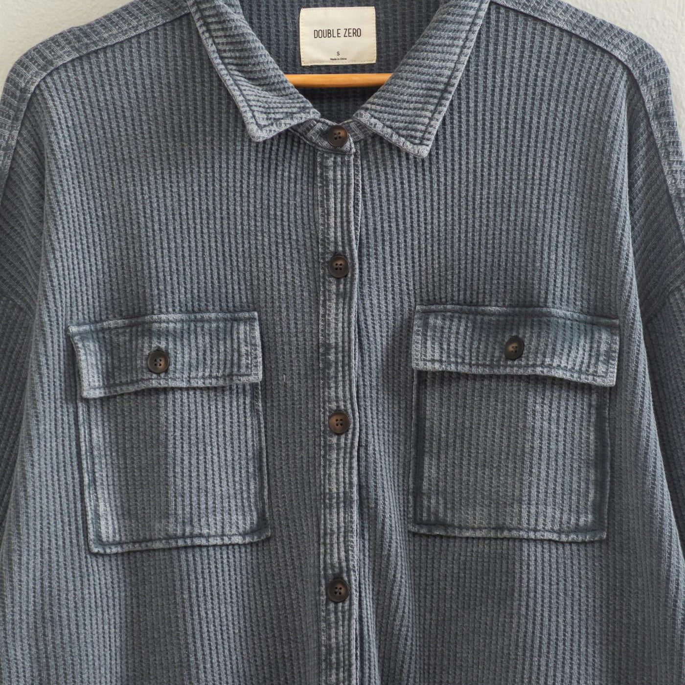 Wholesale Mineral Wash Waffle Knit Button-Up Shacket Coats & Jackets DZ26E249 DARK GRAY DOUBLE ZERO