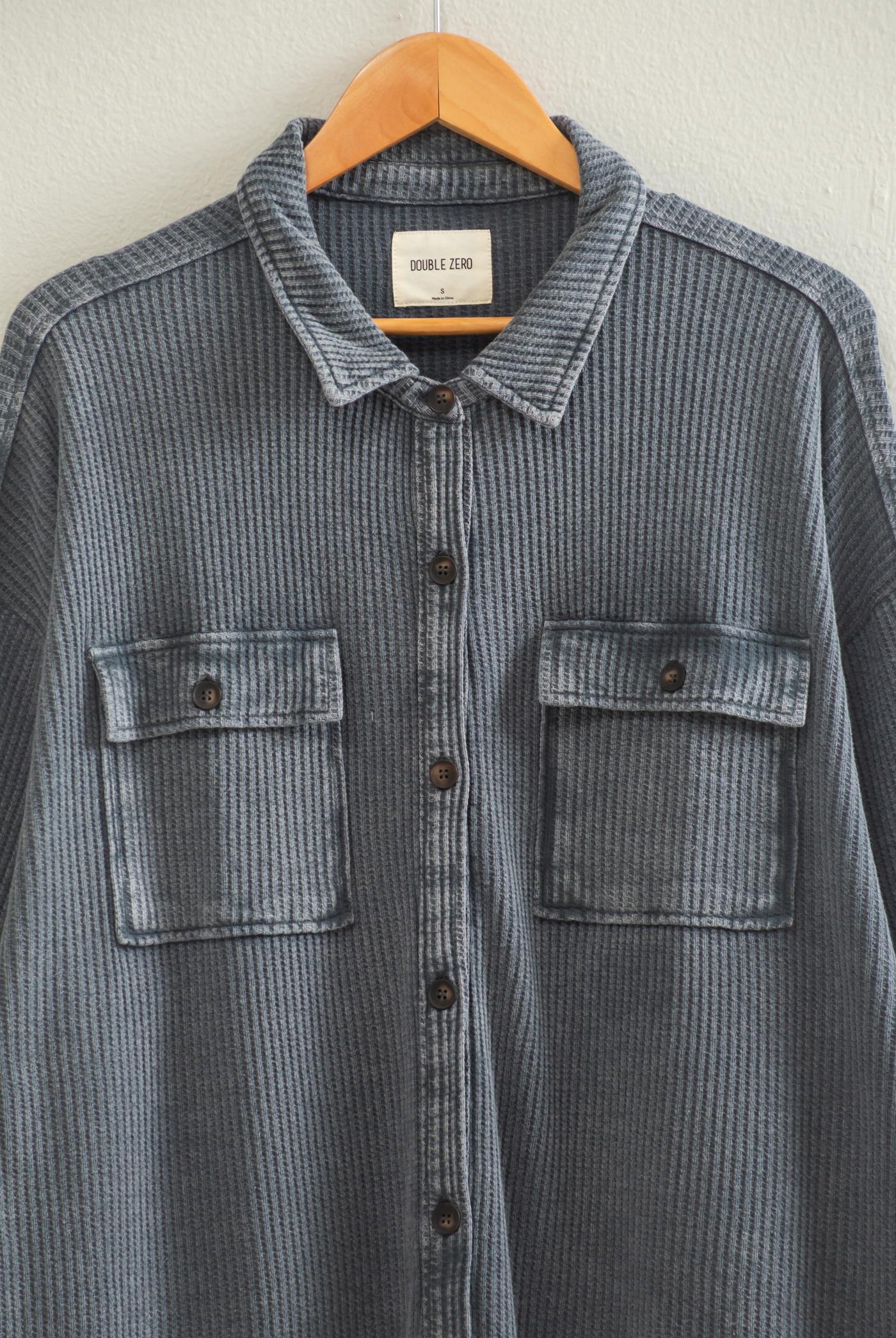Wholesale Mineral Wash Waffle Knit Button-Up Shacket Coats & Jackets DZ26E249 DARK GRAY DOUBLE ZERO