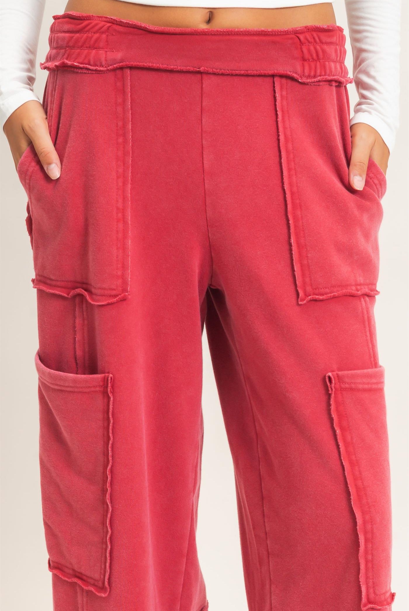 Wholesale Mineral Wash Cargo Pocket Pants Pants DZ26C963 DARK RED DOUBLE ZERO