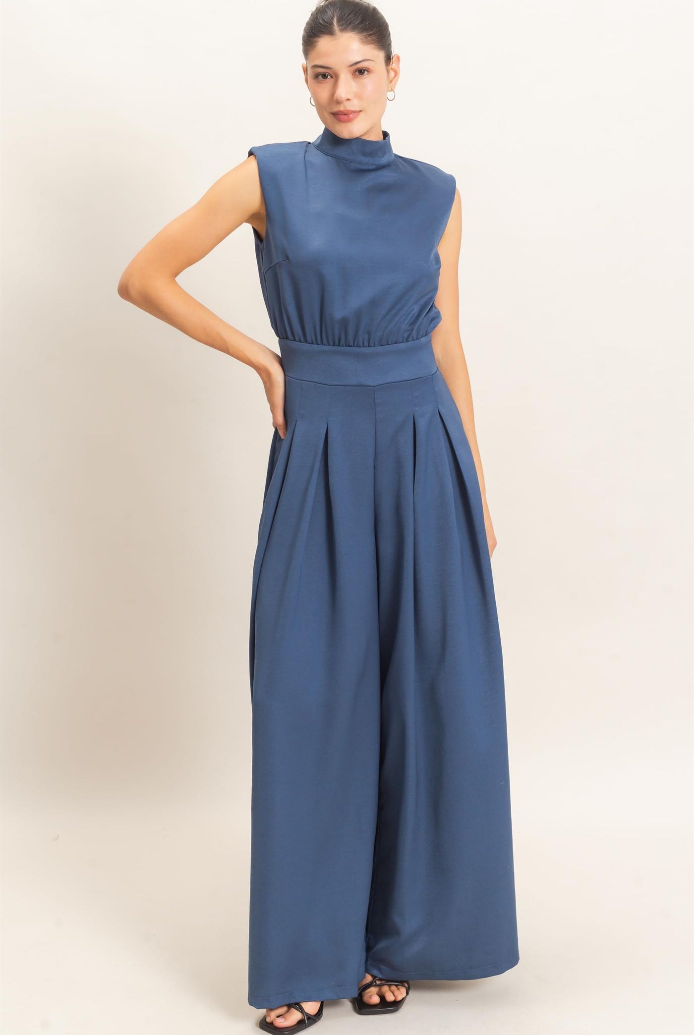 Wholesale Sleeveless Mock Neck Jumpsuit Clothing HF26F209-D MIDNIGHT BLUE HYFVE