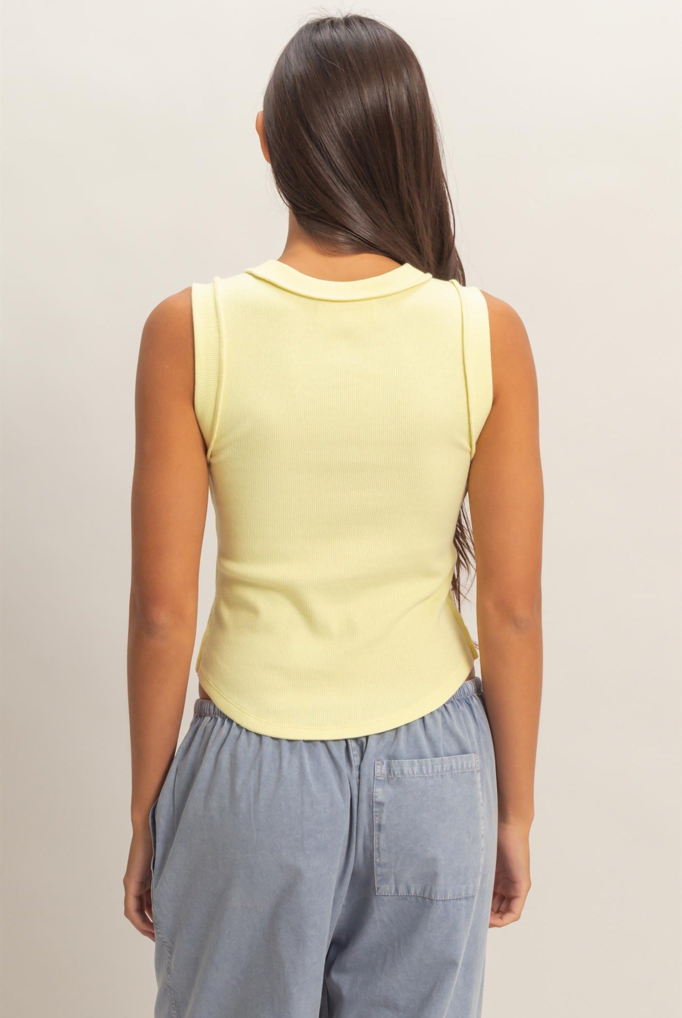 Wholesale Seam Detail Tank Top Tank Tops DZ26A369 PALE YELLOW DOUBLE ZERO