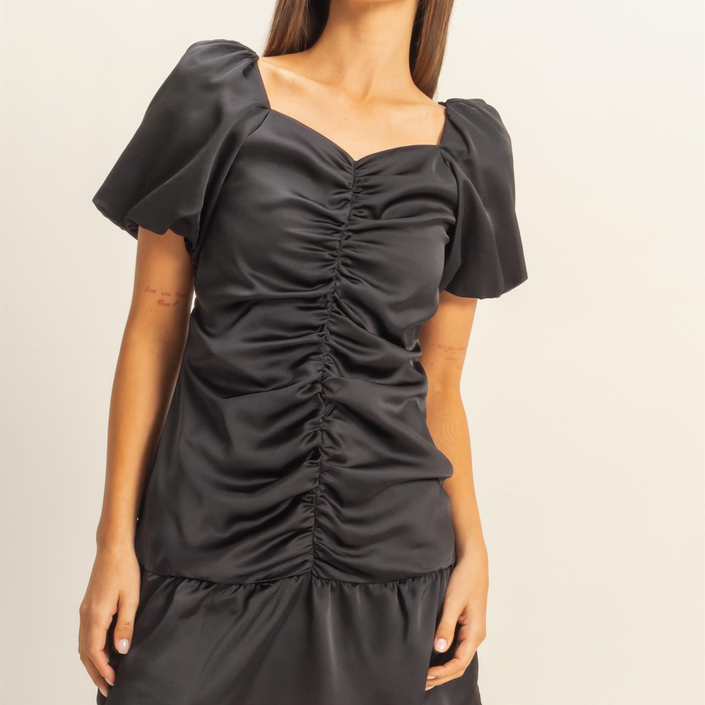 Wholesale Ruched Mini Dress Dresses HF22C741 BLACK HYFVE