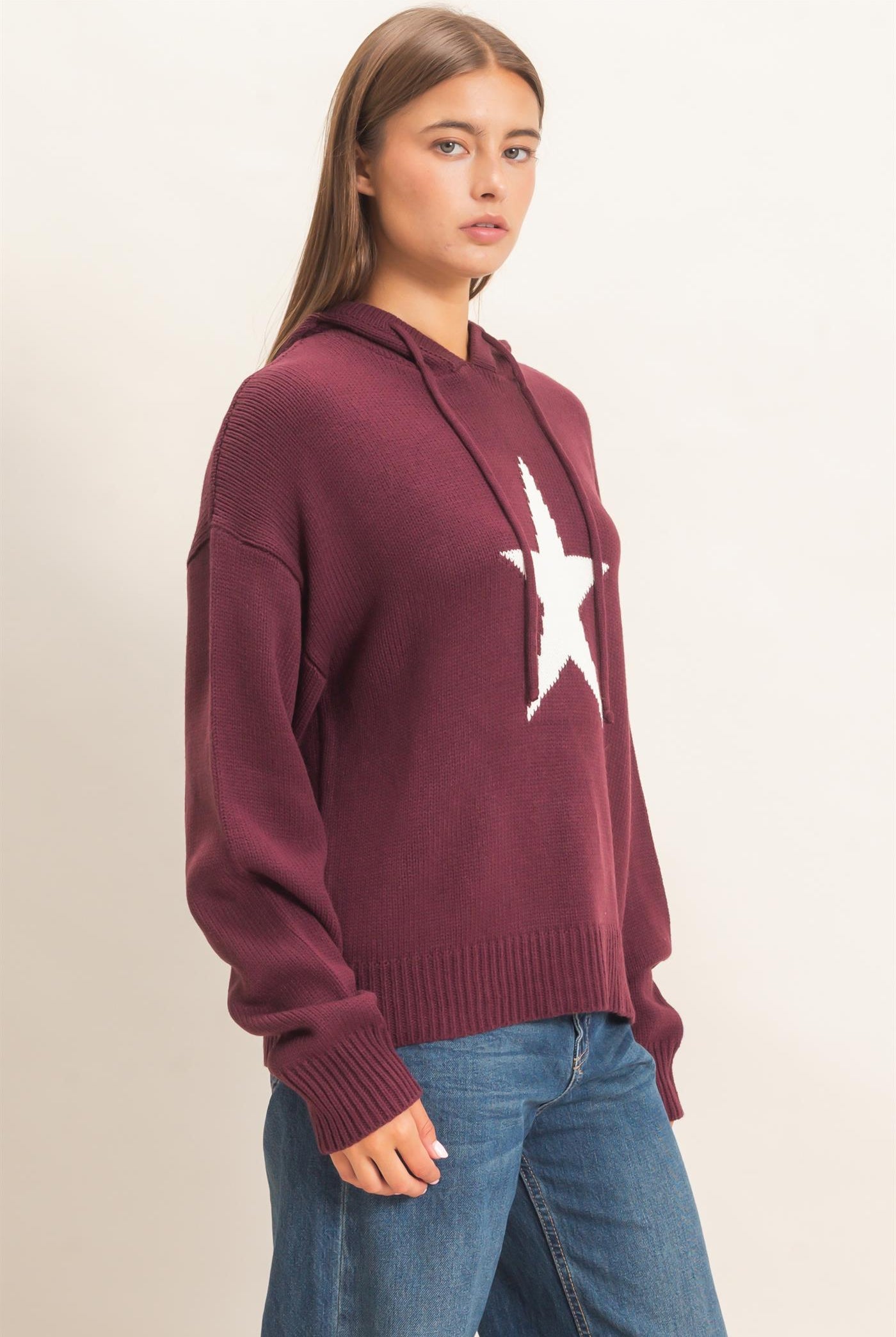 Wholesale Star Hooded Sweater Hoodies DZ26E811 DARK CHERRY DOUBLE ZERO