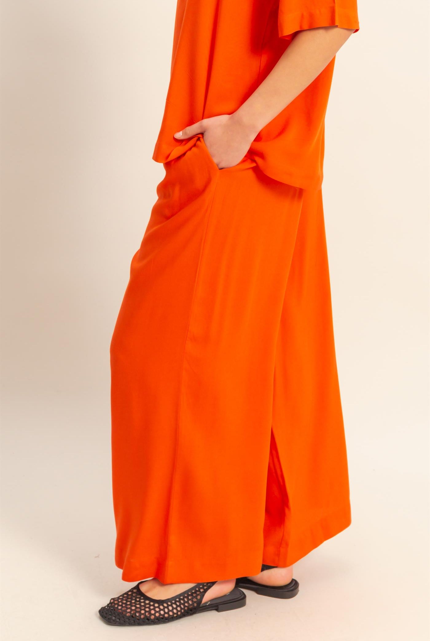 Wholesale High Waist Woven Wide Leg Pants Pants DZ25C192 TOMATO DOUBLE ZERO