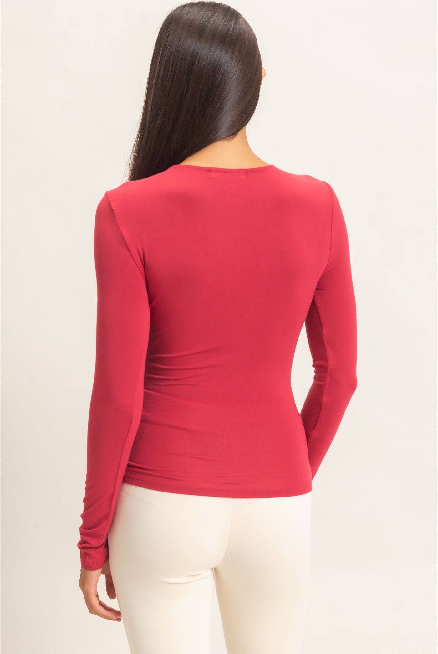 Wholesale Crew Neck Long Sleeve Top Clothing Tops DZ26E978 DARK RED DOUBLE ZERO