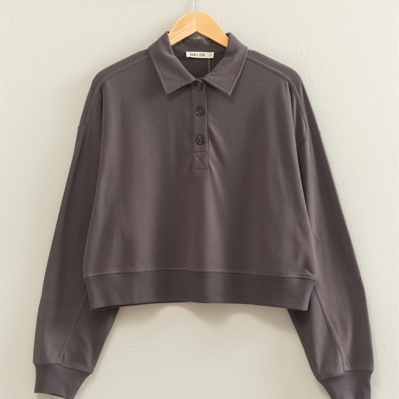 Wholesale Washed Button-Front Collared Sweatshirt Sweatshirts DZ26E390 CHARCOAL DOUBLE ZERO