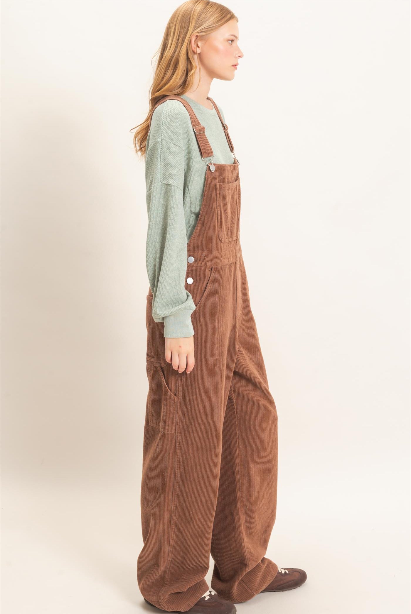 Wholesale Mineral Wash Corduroy Overalls Clothing HF26F210-D BROWN HYFVE