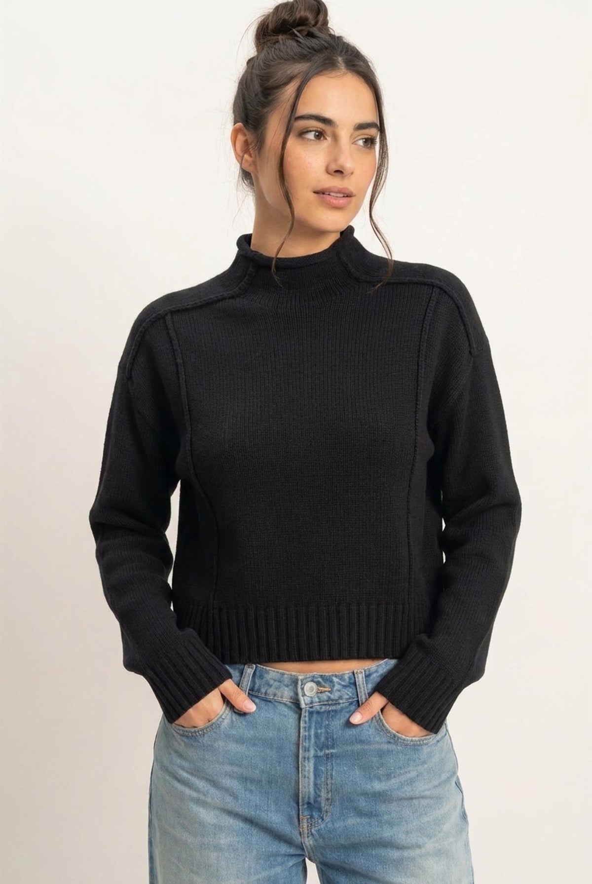 Wholesale Roll Neck Sweater With Reversed Seam Sweaters DZ26E271 BLACK DOUBLE ZERO