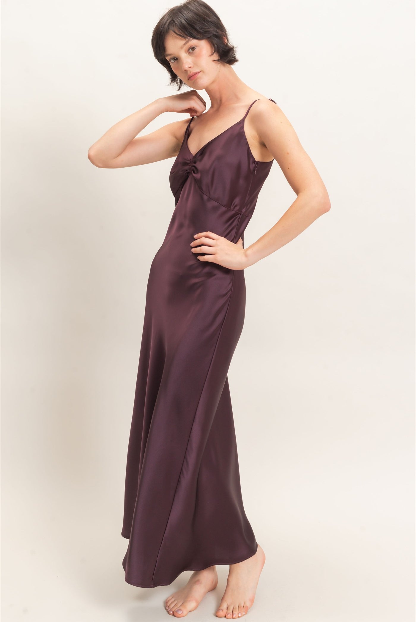 Wholesale Satin Slip Dress With Spaghetti Straps Dresses DZ26E380 DARK CHERRY DOUBLE ZERO