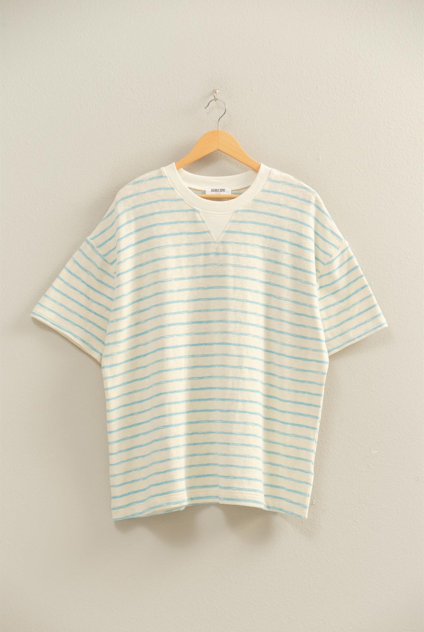 Wholesale Oversized Striped V-Stitch Short Sleeve Top Clothing Tops DZ26A455 BLUE DOUBLE ZERO