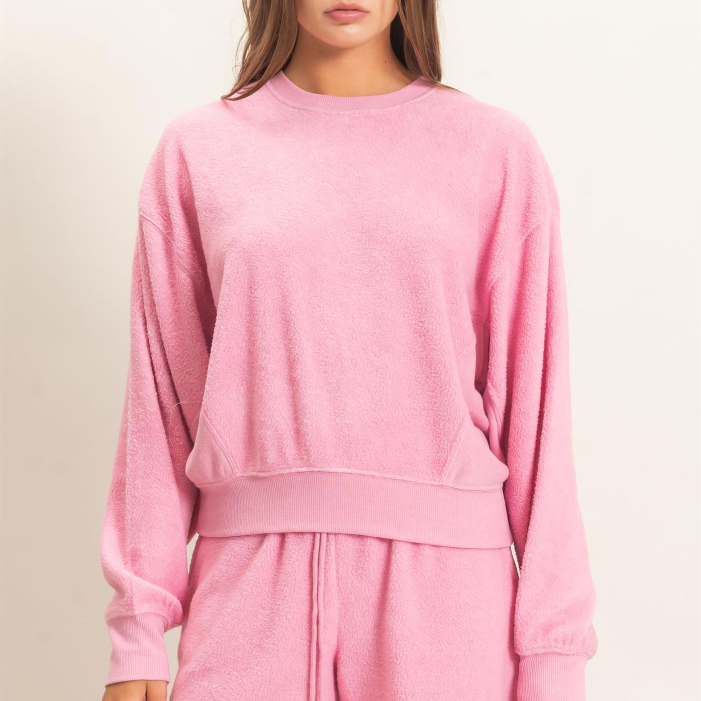 Wholesale Contrast Sweatshirt & Shorts Set Clothing DZ25F478-SET PINK DOUBLE ZERO