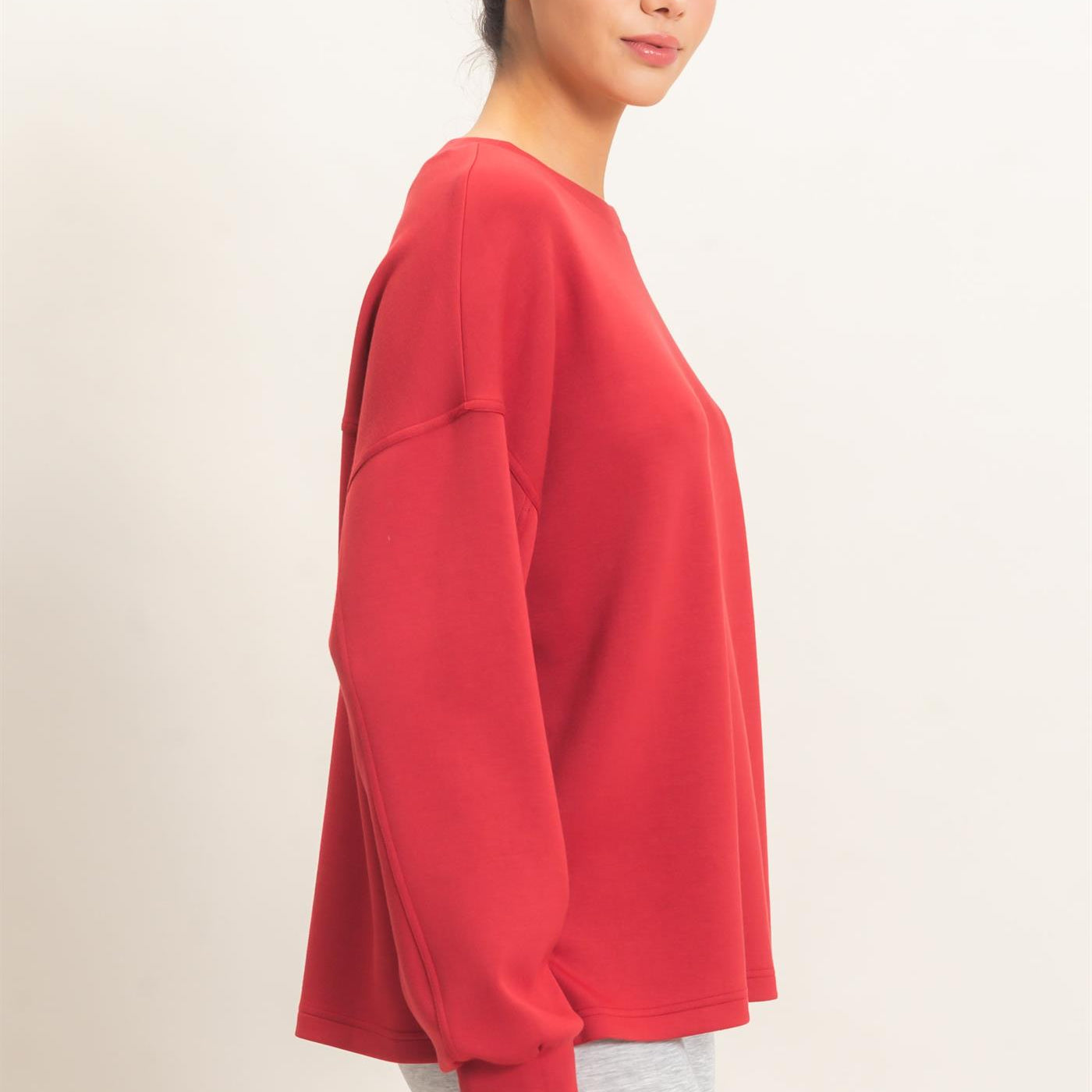 Wholesale Oversized Crew Neck Top Sweatshirts DZ26E388 DARK RED DOUBLE ZERO
