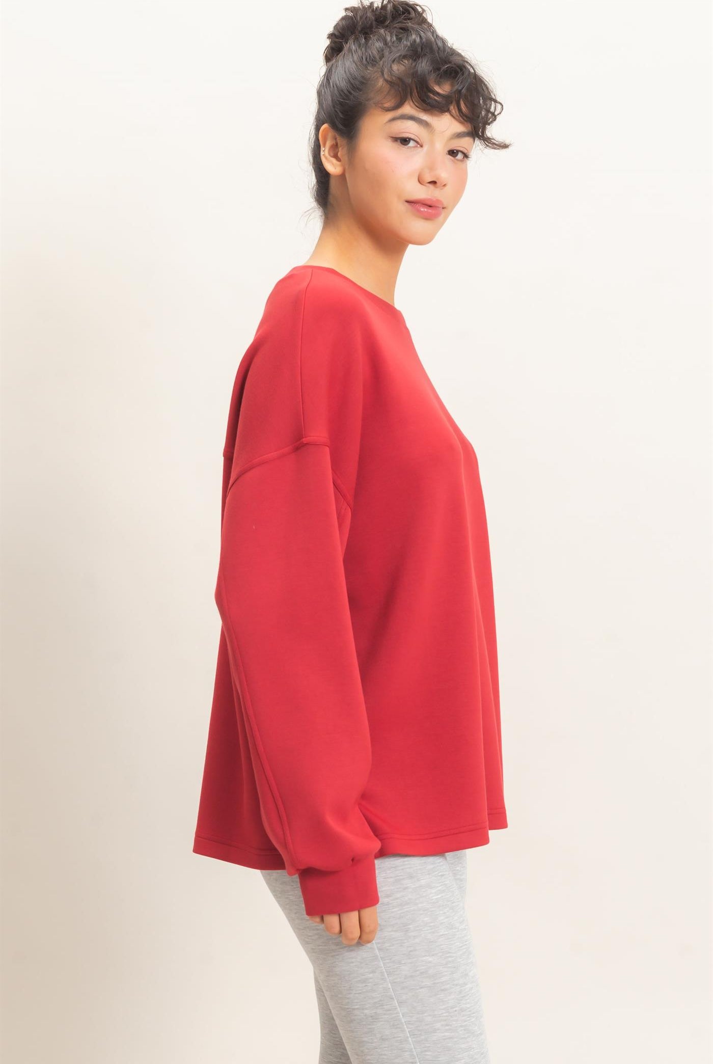 Wholesale Oversized Crew Neck Top Sweatshirts DZ26E388 DARK RED DOUBLE ZERO