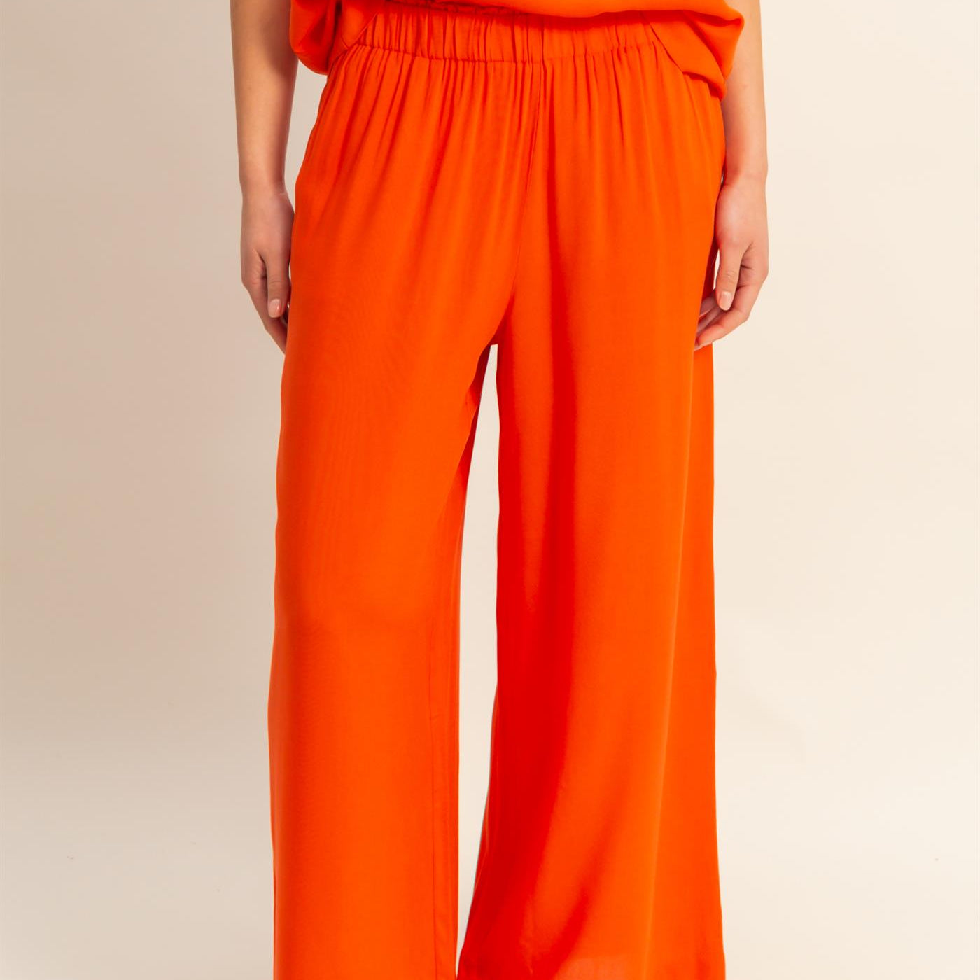 Wholesale High Waist Woven Wide Leg Pants Pants DZ25C192 TOMATO DOUBLE ZERO