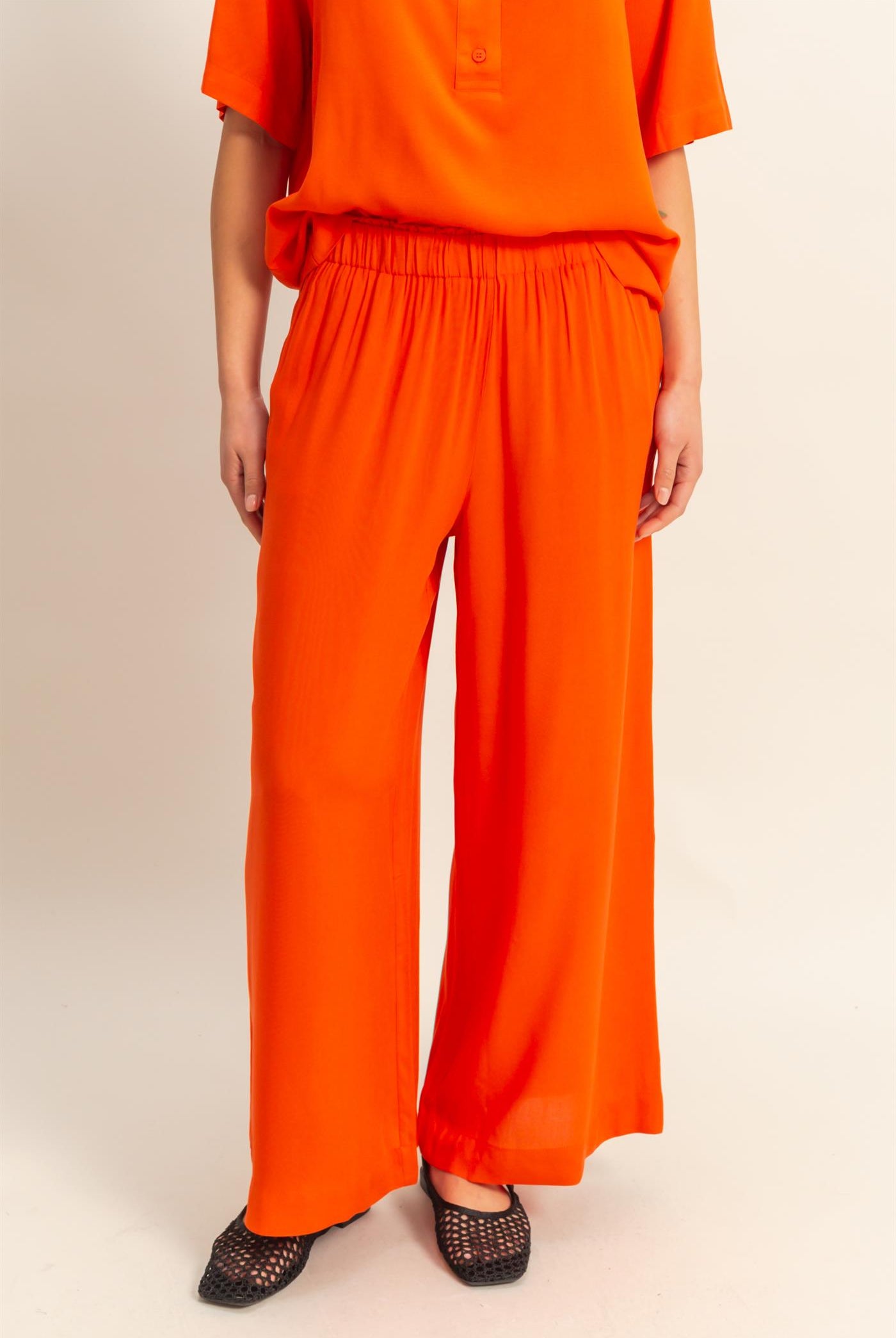 Wholesale High Waist Woven Wide Leg Pants Pants DZ25C192 TOMATO DOUBLE ZERO