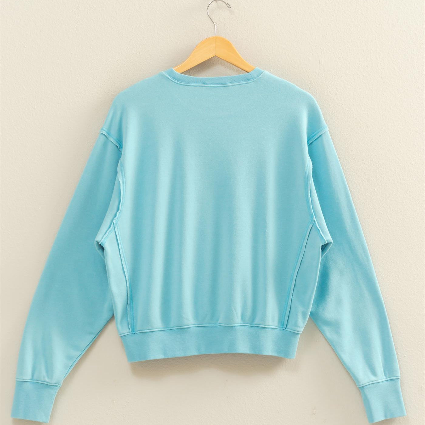 Wholesale Raw Edge Detail Burnout Sweatshirt Sweatshirts DZ26A048 BLUE DOUBLE ZERO