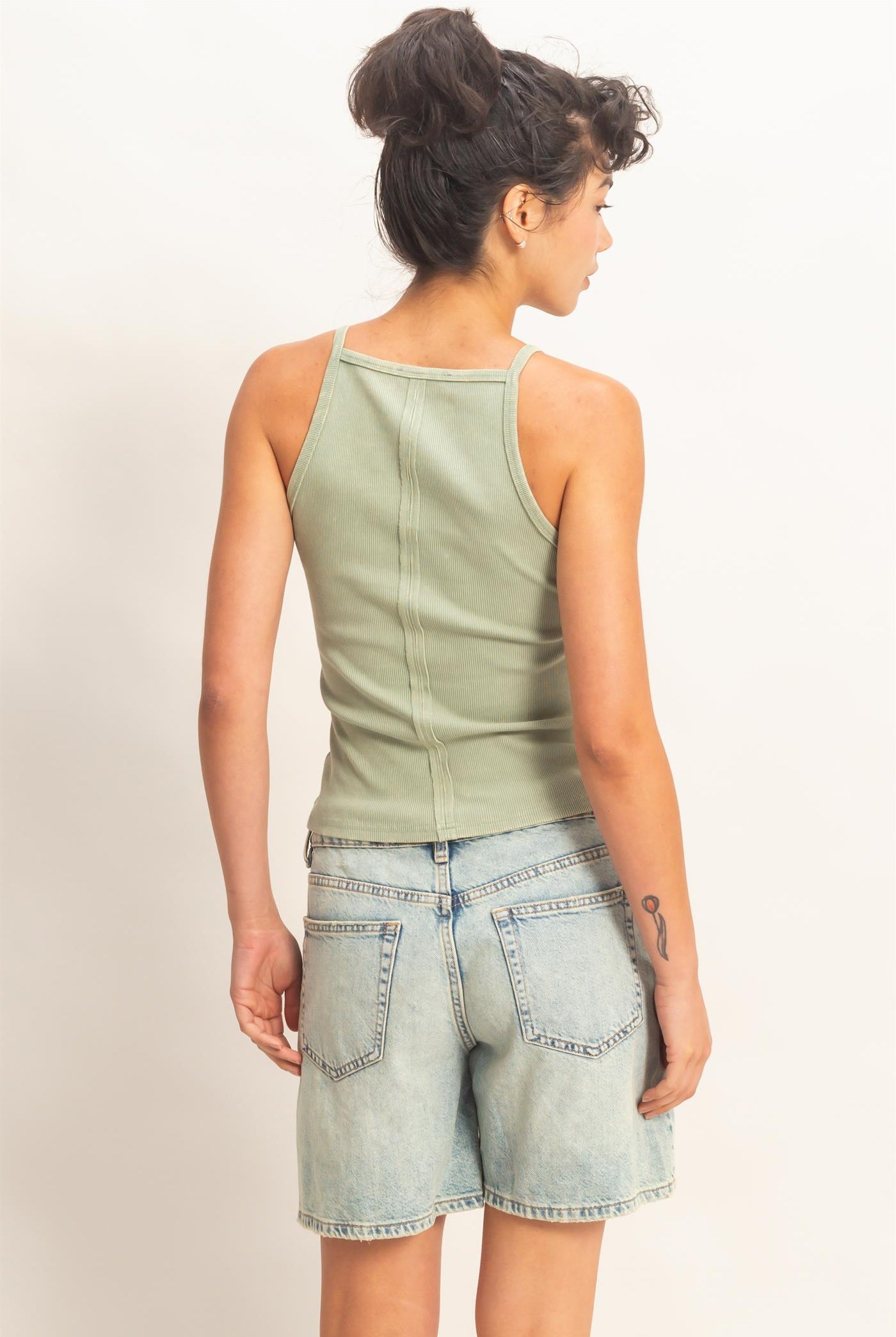 Wholesale Square Neck Acid Wash Tank Top Tank Tops DZ26C105 SAGE GREEN DOUBLE ZERO