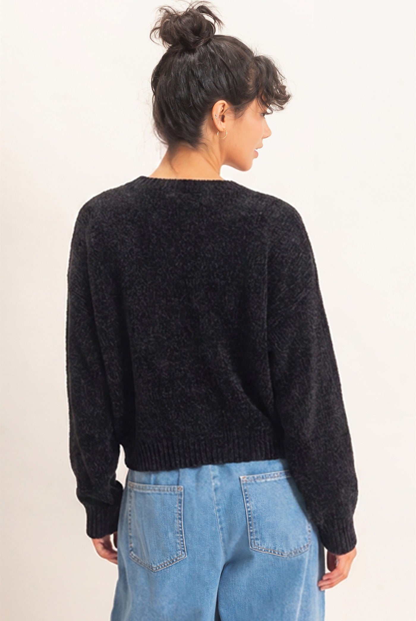 Wholesale Chenille Crew Neck Sweater Sweaters DZ26E264 BLACK DOUBLE ZERO