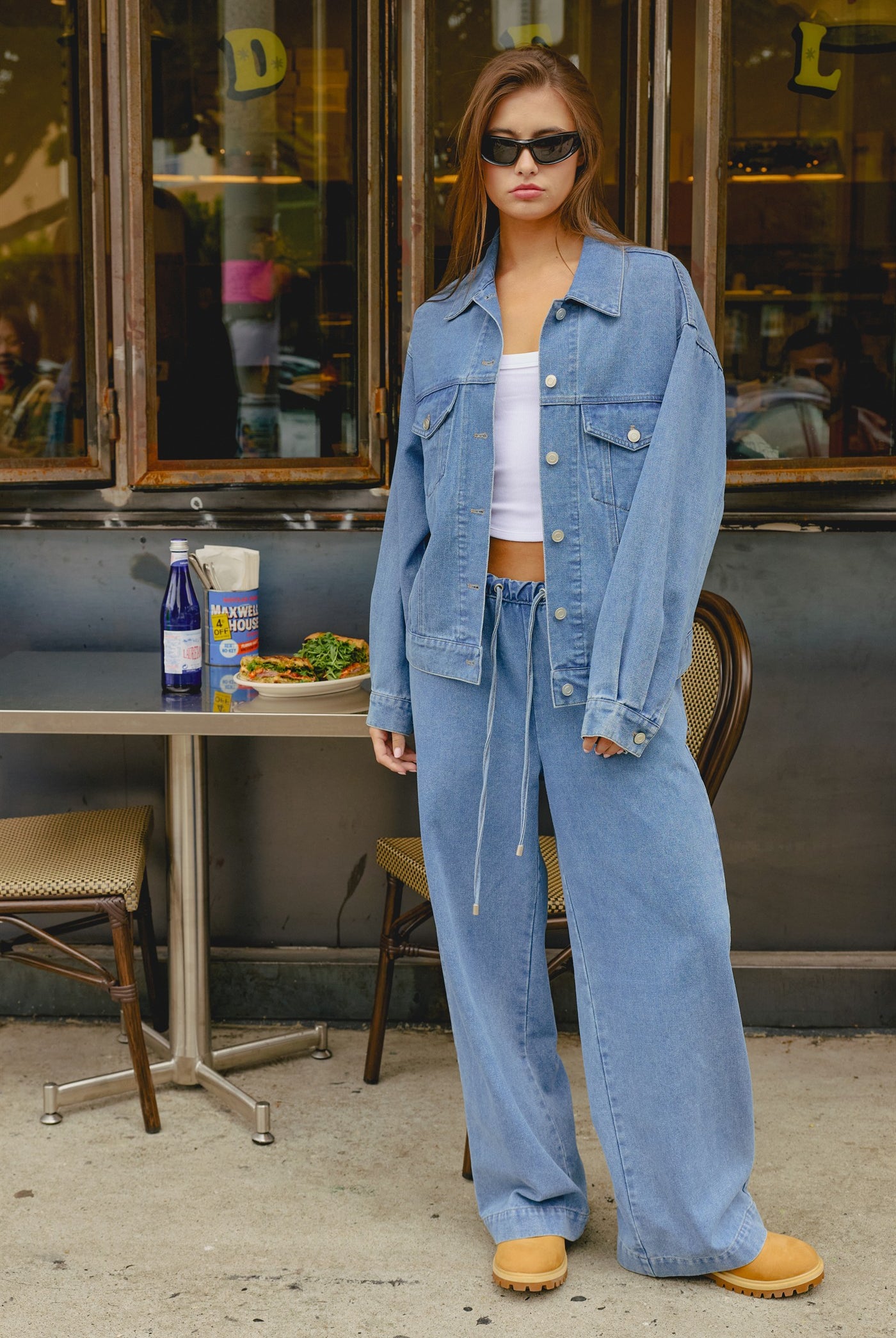 Wholesale Oversized Denim Trucker Jacket Coats & Jackets DZ26E804 MEDIUM BLUE DOUBLE ZERO