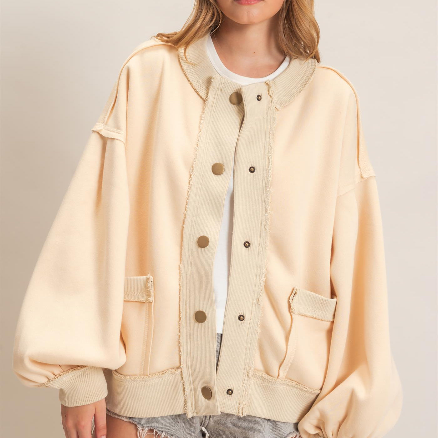 Wholesale Snap Front Jacket Coats & Jackets HF26E003 CREAM HYFVE