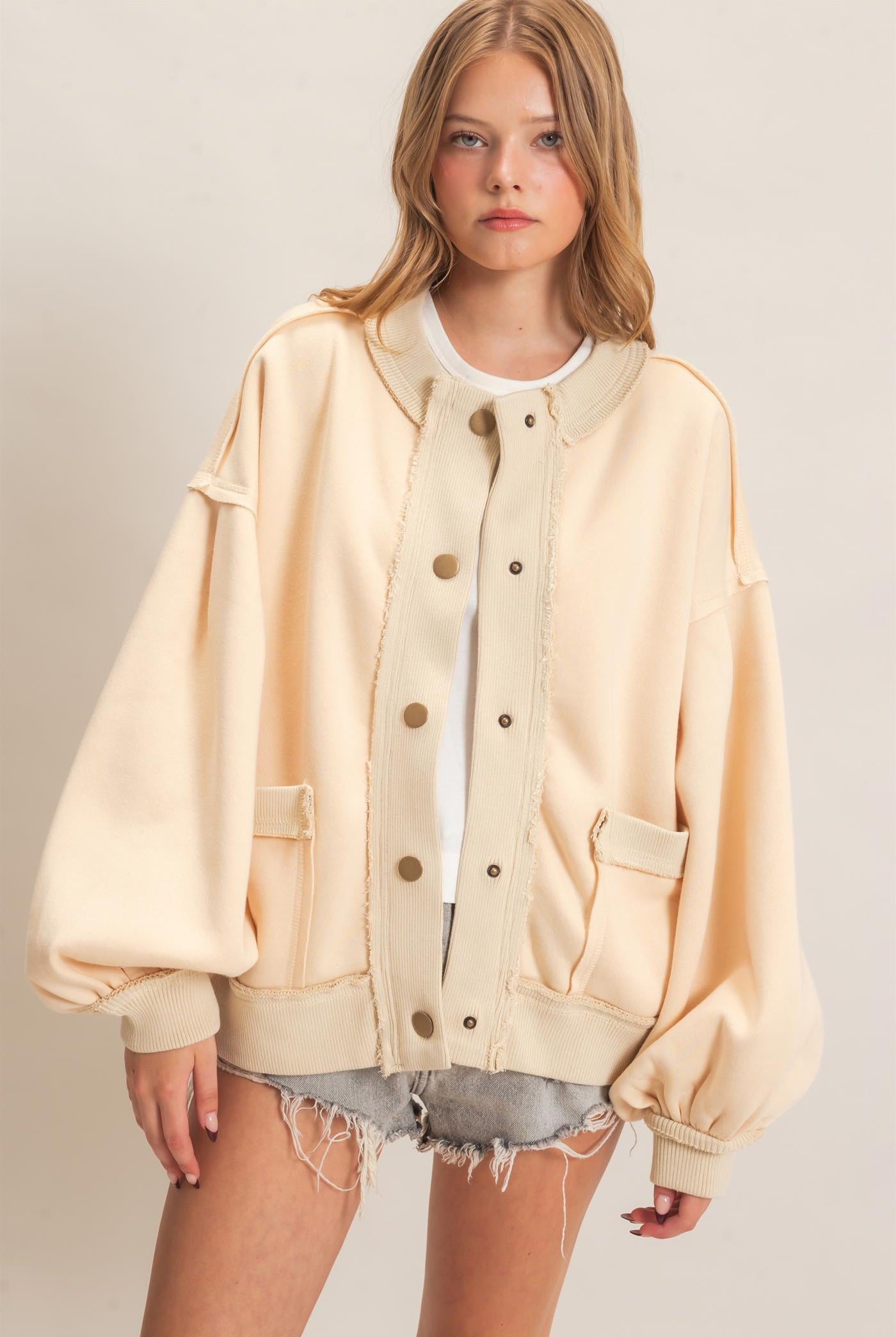 Wholesale Snap Front Jacket Coats & Jackets HF26E003 CREAM HYFVE