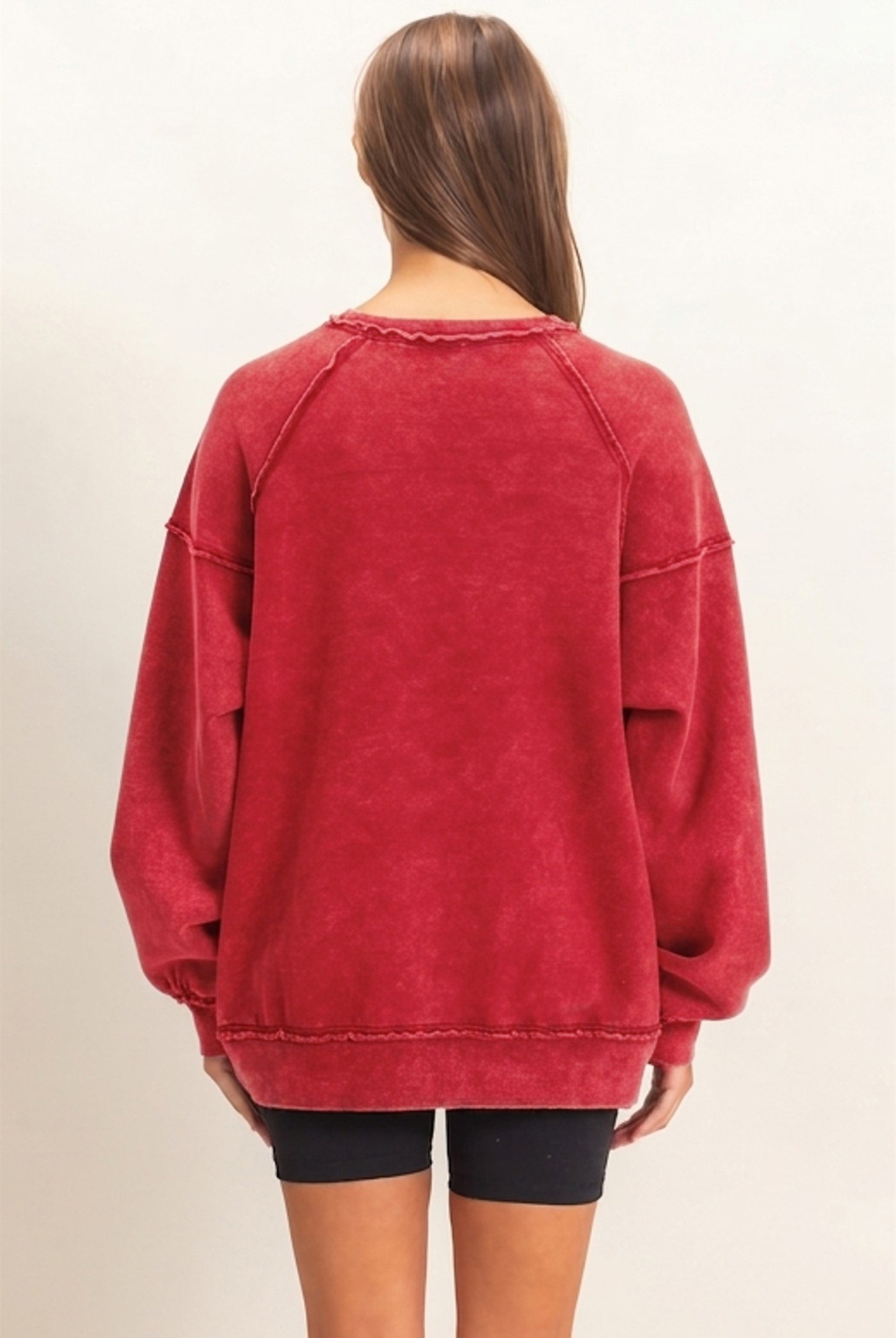 Wholesale Acid Wash Raw Edge Sweatshirt Sweatshirts DZ26C910 RED DOUBLE ZERO