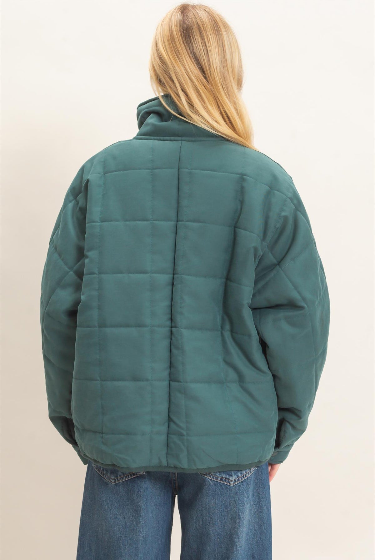 Wholesale Quilted High Collar Jacket Coats & Jackets HF26F167-D TEAL HYFVE