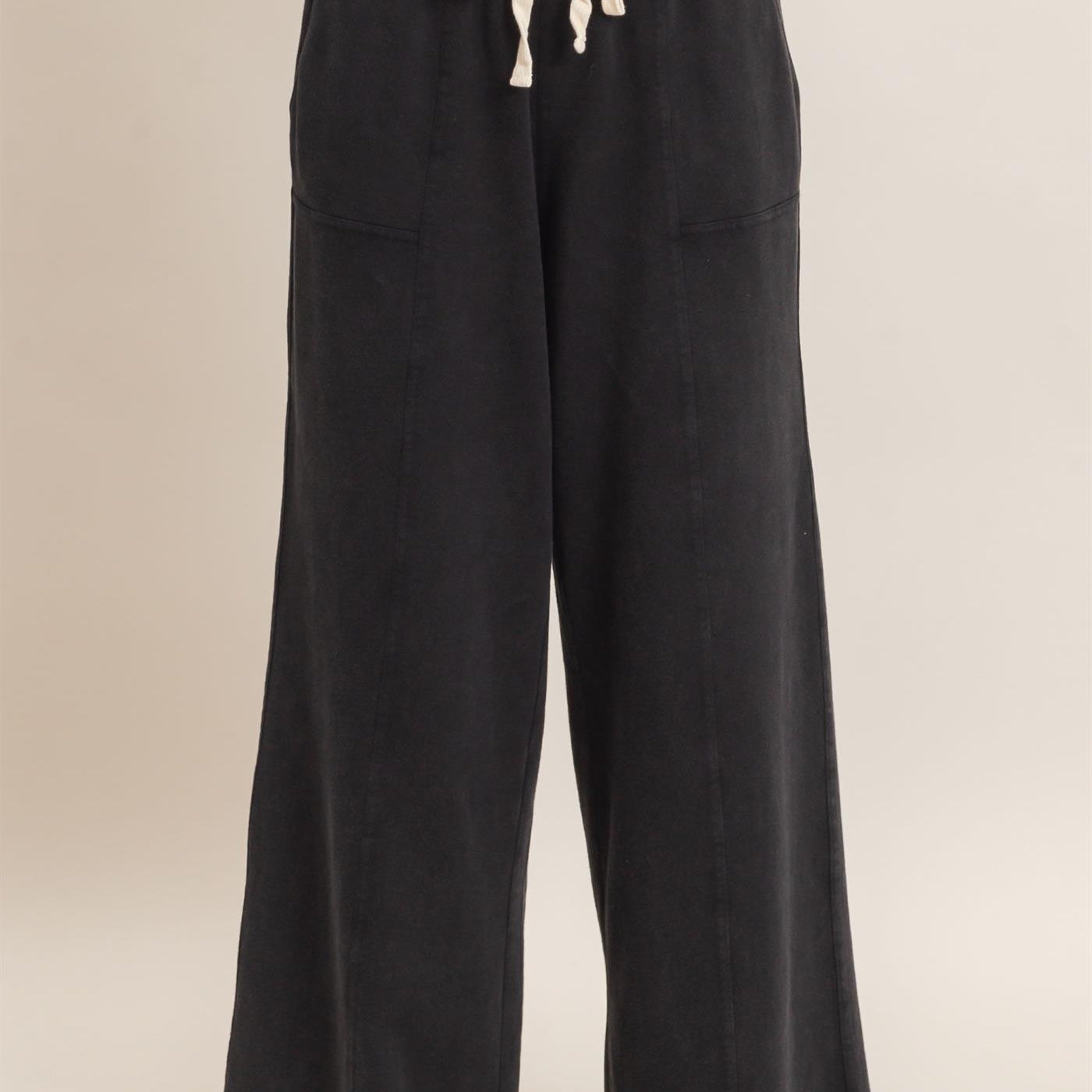 Wholesale Acid Wash Drawstring Waist Wide Leg Pants Pants DZ25A685 BLACK DOUBLE ZERO