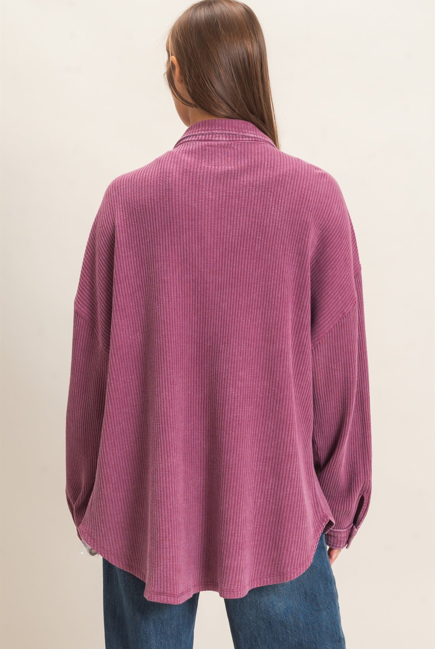 Wholesale Mineral Wash Waffle Knit Button-Up Shacket Coats & Jackets DZ26E249 DARK CHERRY DOUBLE ZERO