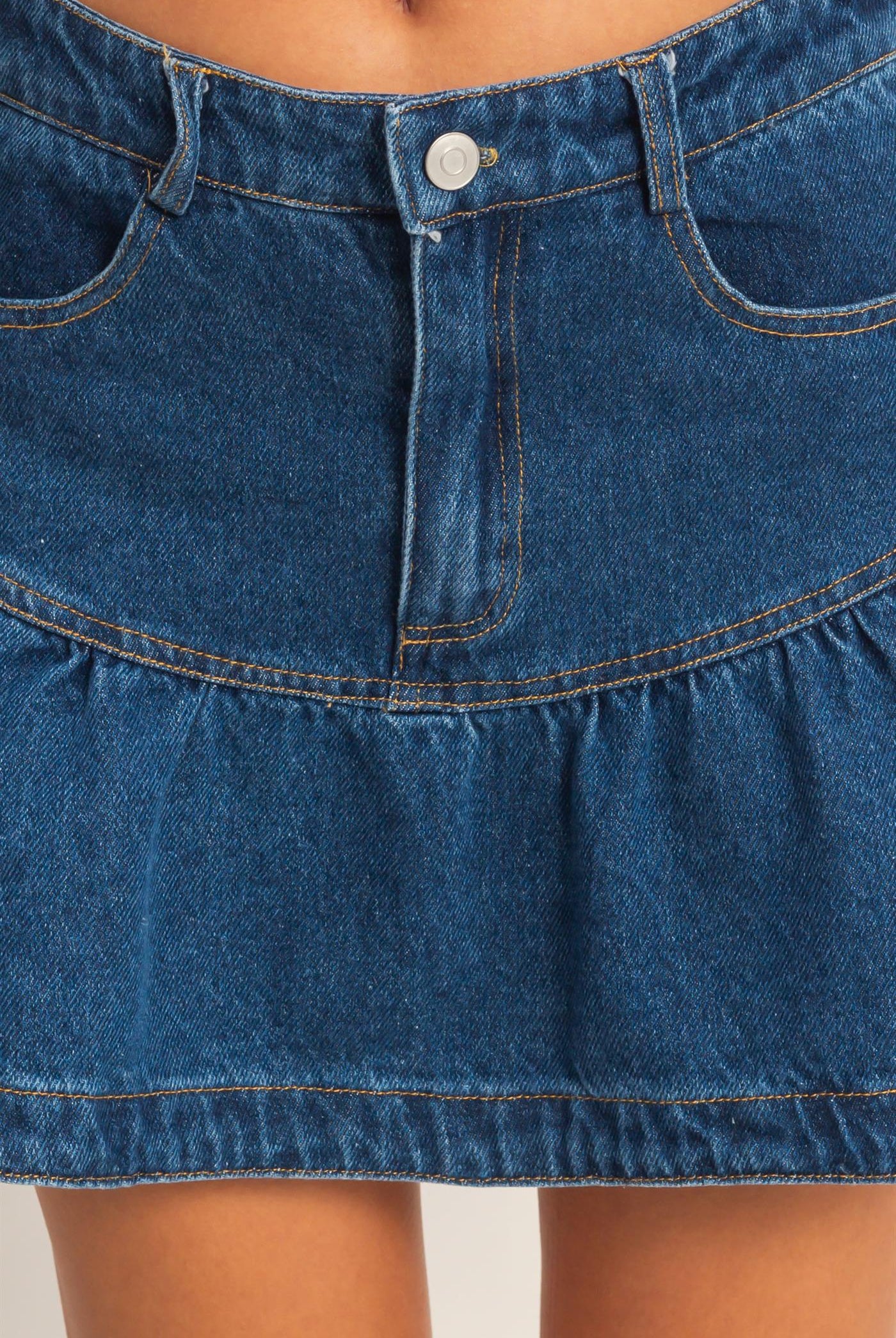 Wholesale Denim Ruffle Skirt Skirts HF26A274 DARK DENIM HYFVE