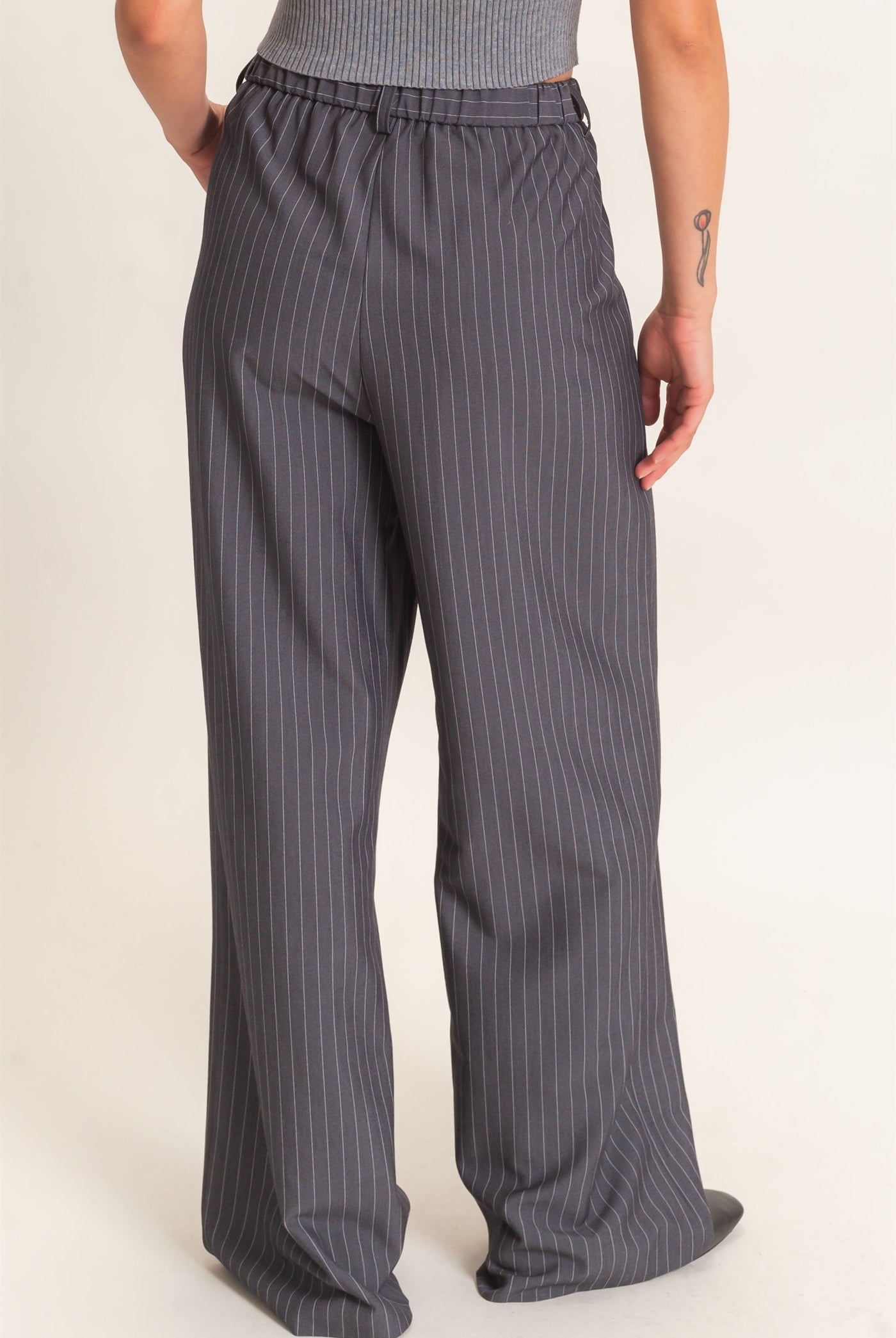 Wholesale Pinstripe Wide-Leg Trousers Pants DZ26E426 DARK GRAY DOUBLE ZERO