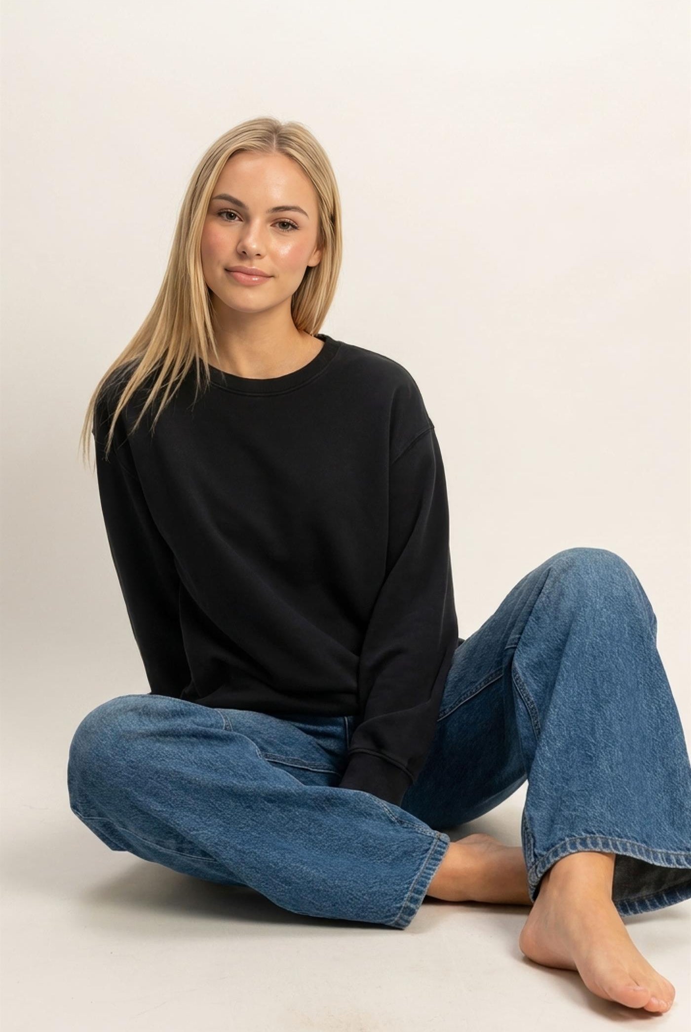 Wholesale Mineral Wash Crew Neck Sweatshirt Sweatshirts DZ26E990 BLACK DOUBLE ZERO