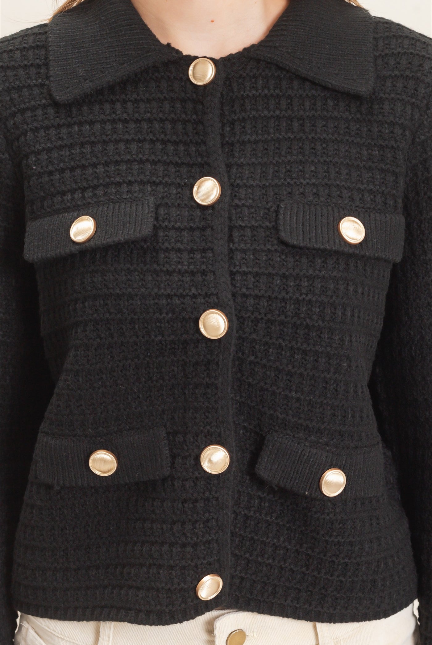Wholesale Textured Collared Sweater Jacket Cardigans HF26F190 BLACK HYFVE