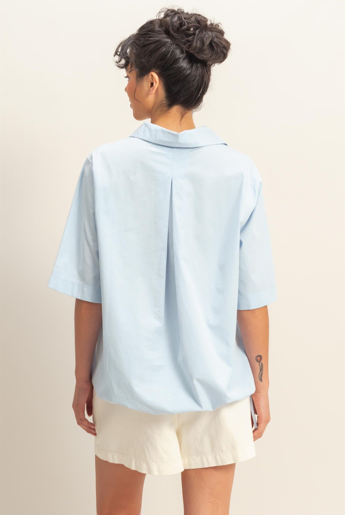 Wholesale Bubble Hem Relaxed Fit Shirt Polos DZ25E081 ICE BLUE DOUBLE ZERO