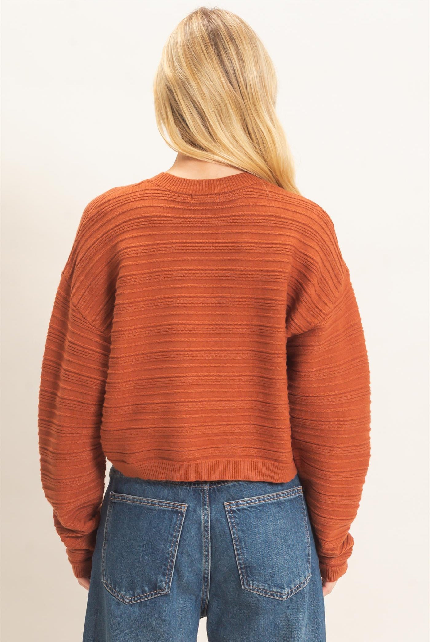 Wholesale Textured Crew Neck Sweater Sweaters HF26F196 BROWN HYFVE