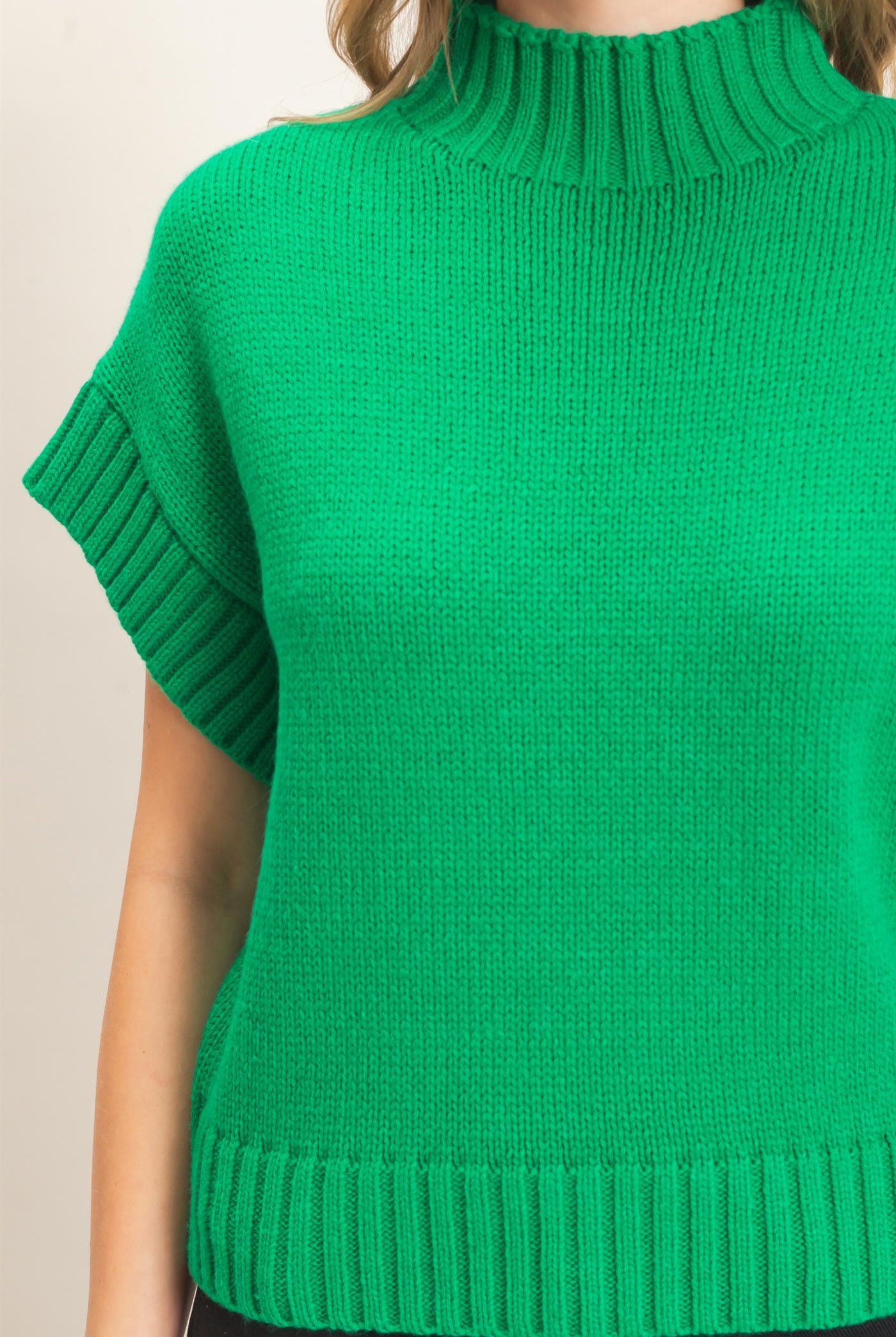 Wholesale Ribbed Mock Neck Sweater Vest Sweaters HF26F186-D GREEN HYFVE