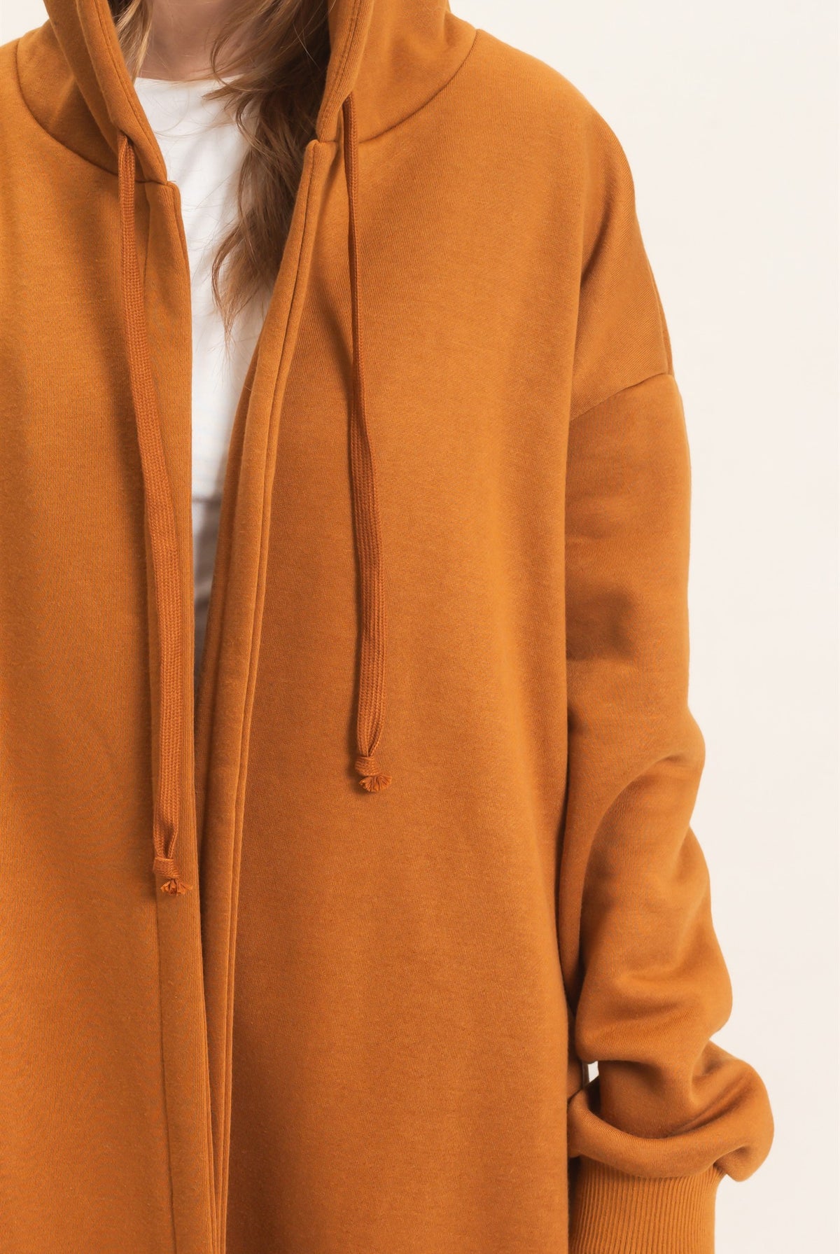 Wholesale Oversized Hooded Open Front Coat Coats & Jackets HF26F142-D CAMEL HYFVE