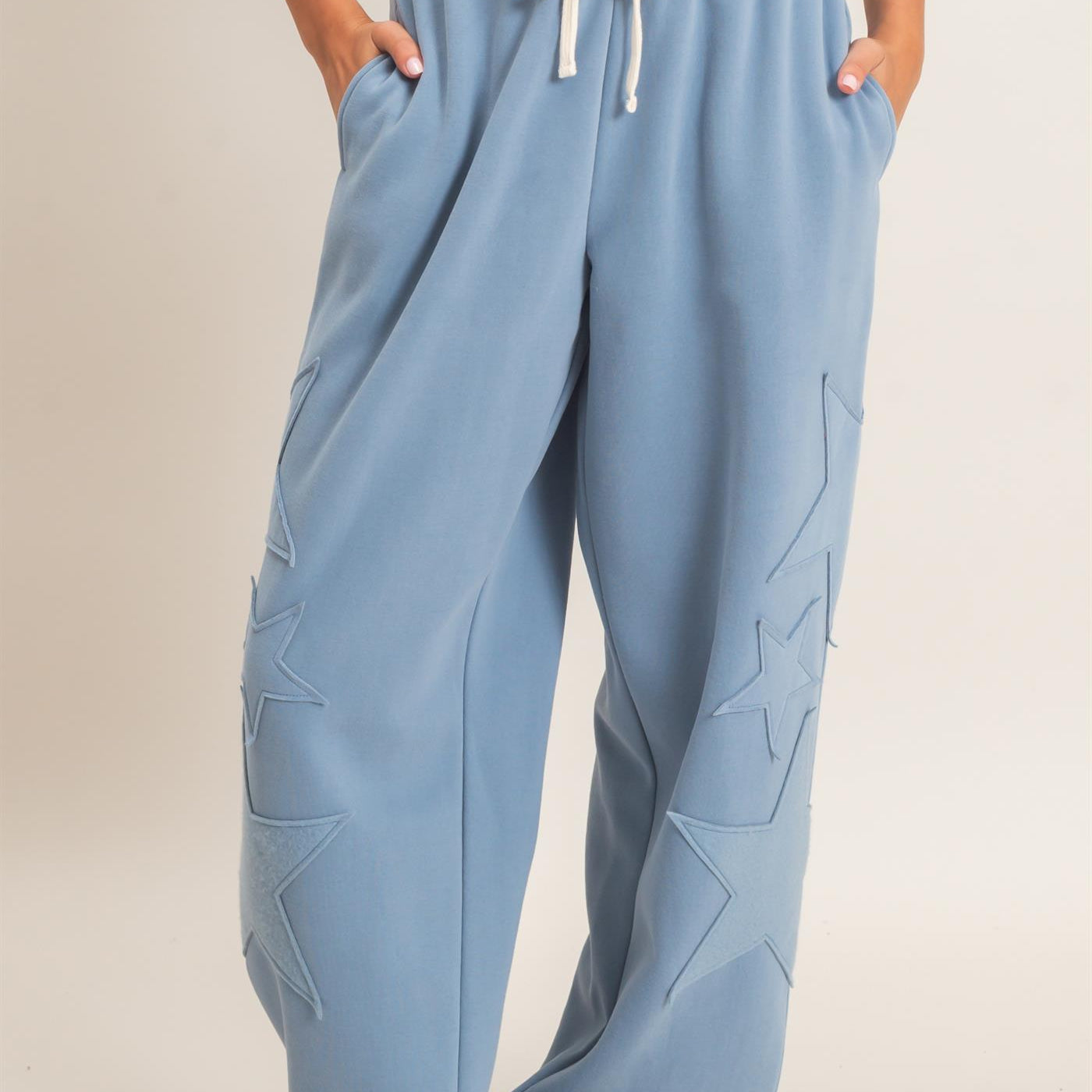 Wholesale Star Patch Jogger Pants Joggers DZ26E889 DUSTY BLUE DOUBLE ZERO
