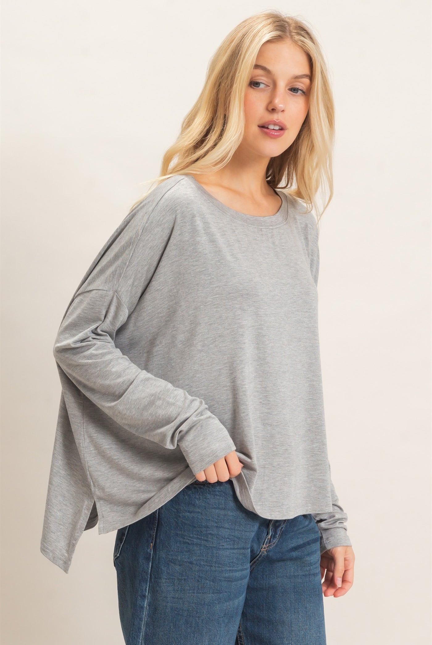 Wholesale Boat Neck Boxy Top Clothing Tops HF26F298 H.GRAY HYFVE