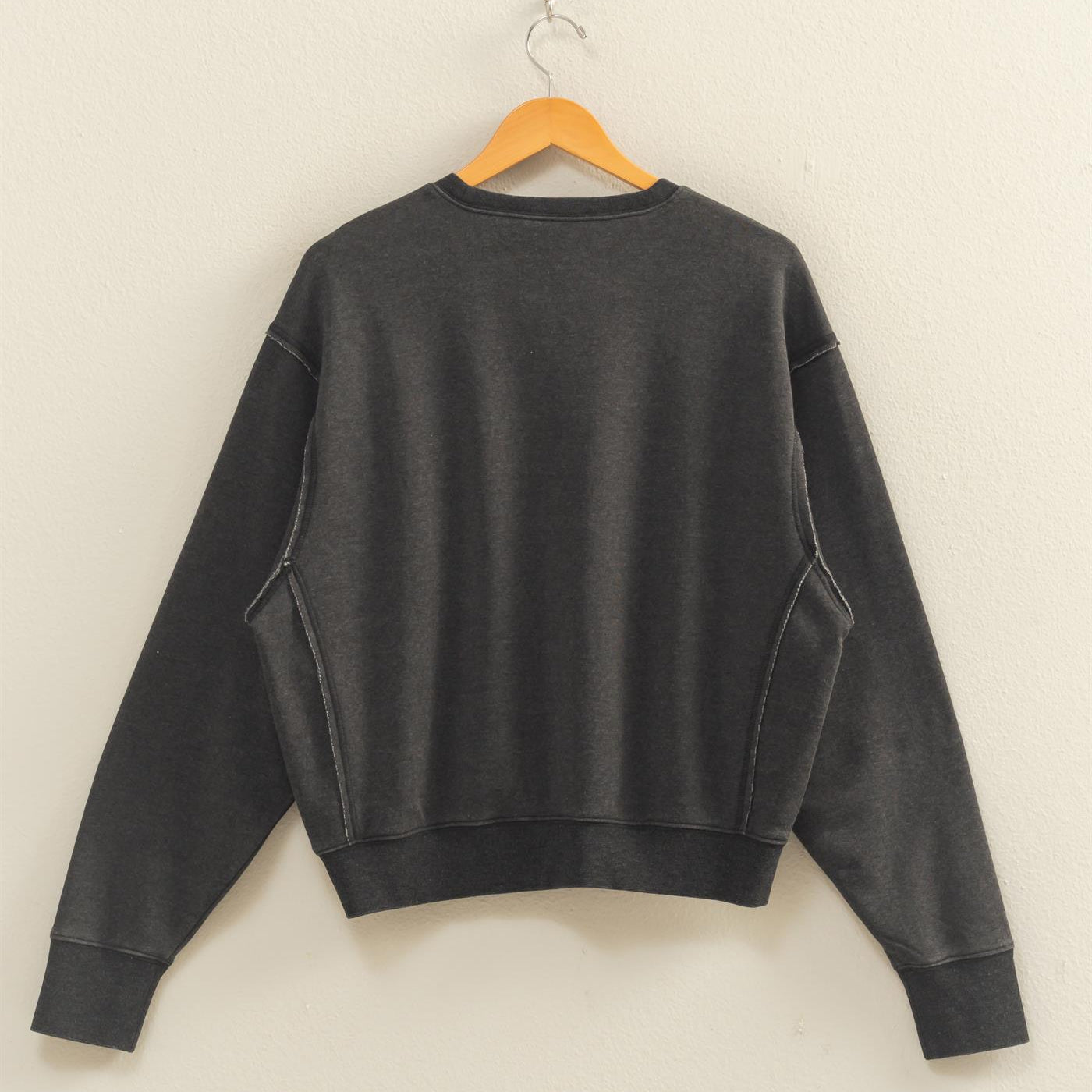 Wholesale Raw Edge Detail Burnout Sweatshirt Sweatshirts DZ26A048 BLACK DOUBLE ZERO