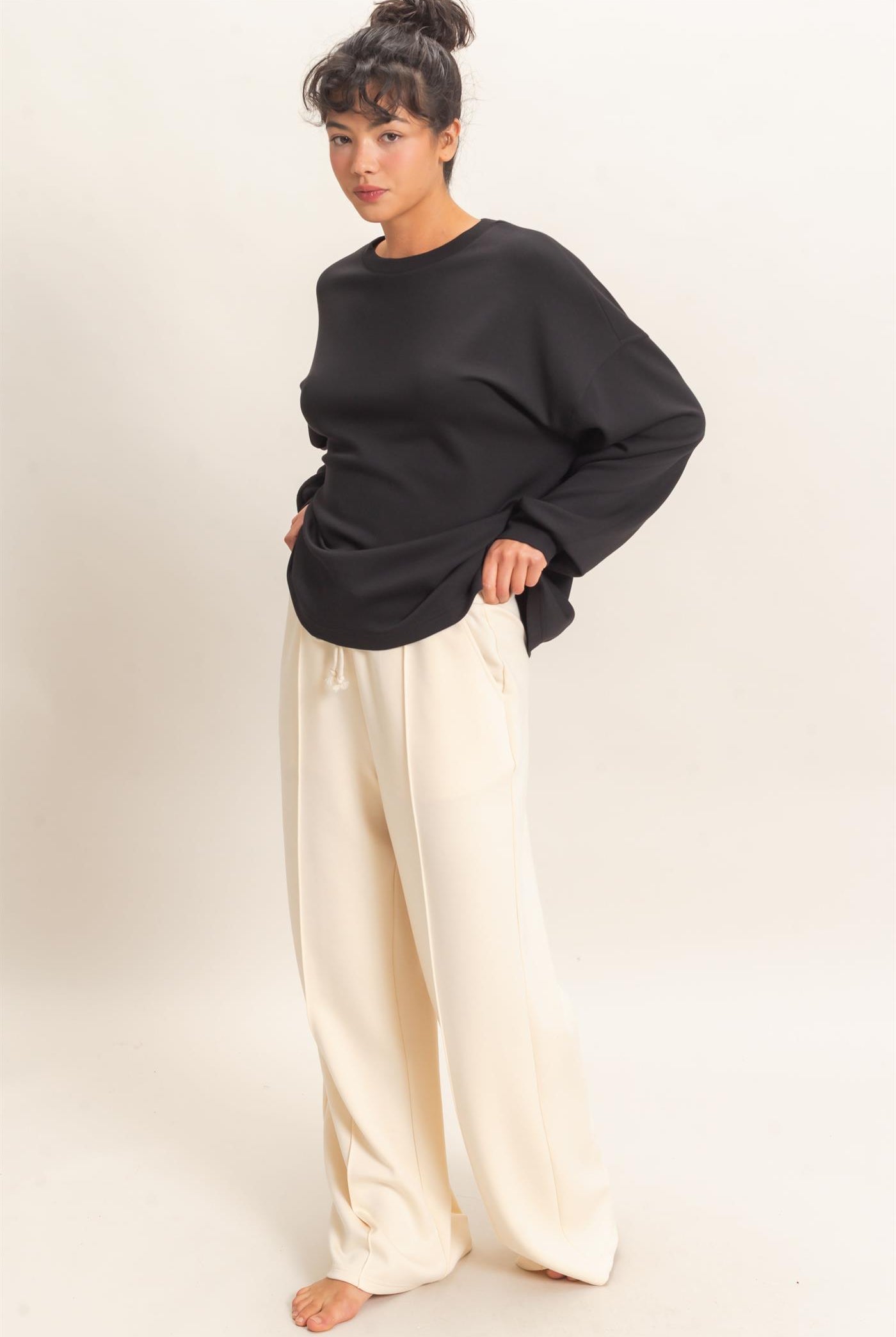 Wholesale Oversized Crew Neck Top Sweatshirts DZ26E388 BLACK DOUBLE ZERO