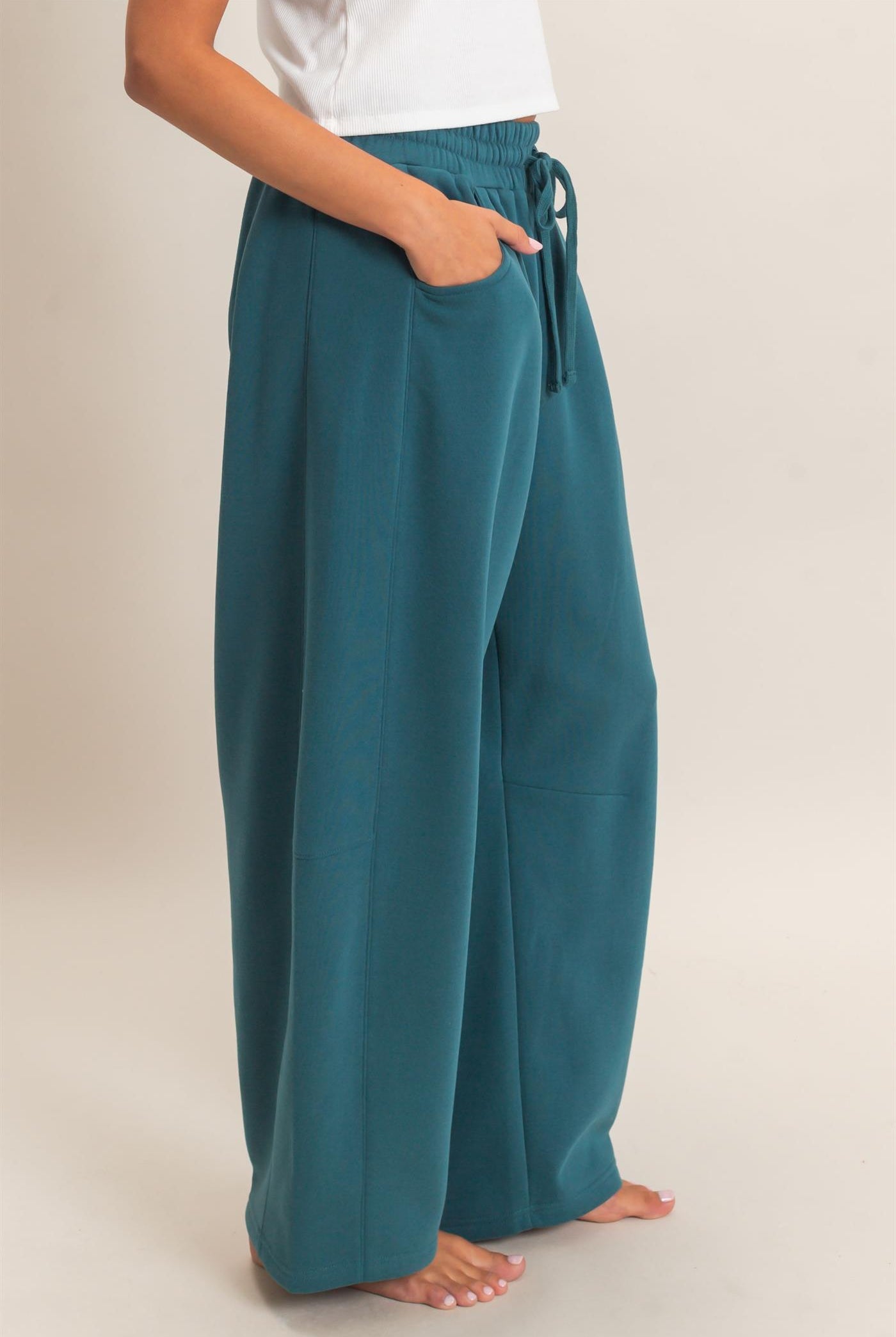 Wholesale Drawstring Waist Barrel Sweatpants Pants DZ26E290 DARK TEAL DOUBLE ZERO