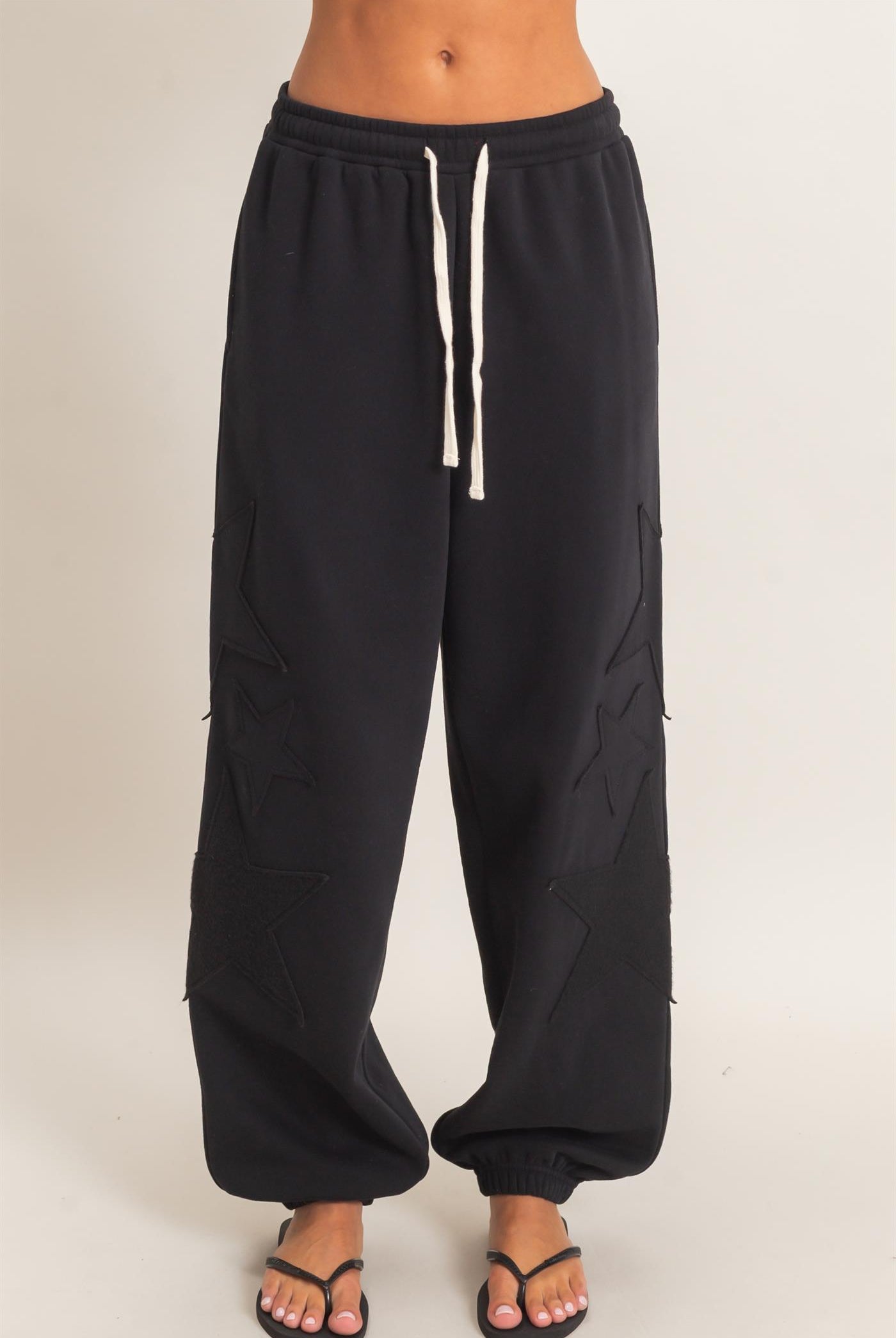 Wholesale Star Patch Jogger Pants Joggers DZ26E889 BLACK DOUBLE ZERO